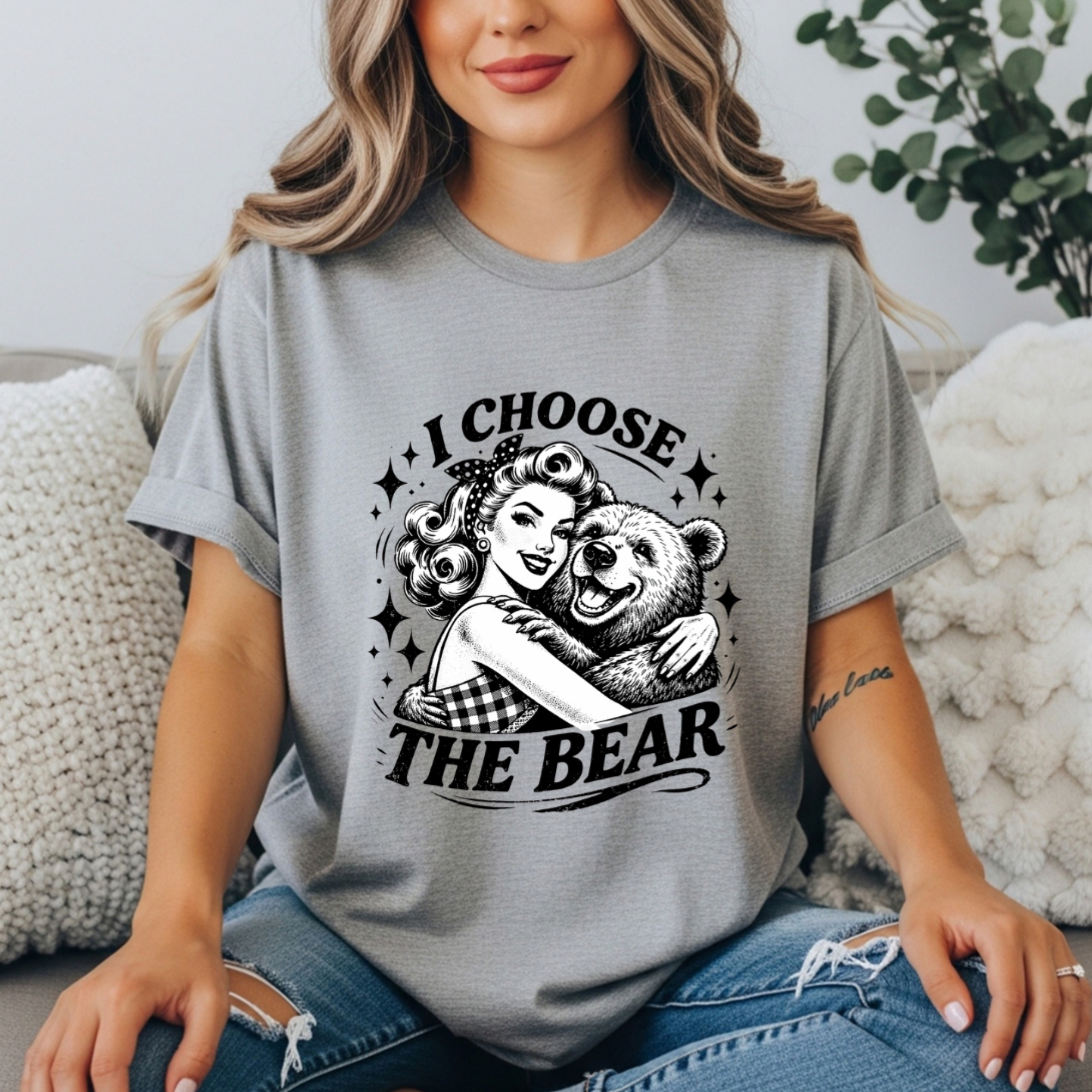Gray Feminist I choose the bear t shirt with woman and bear image