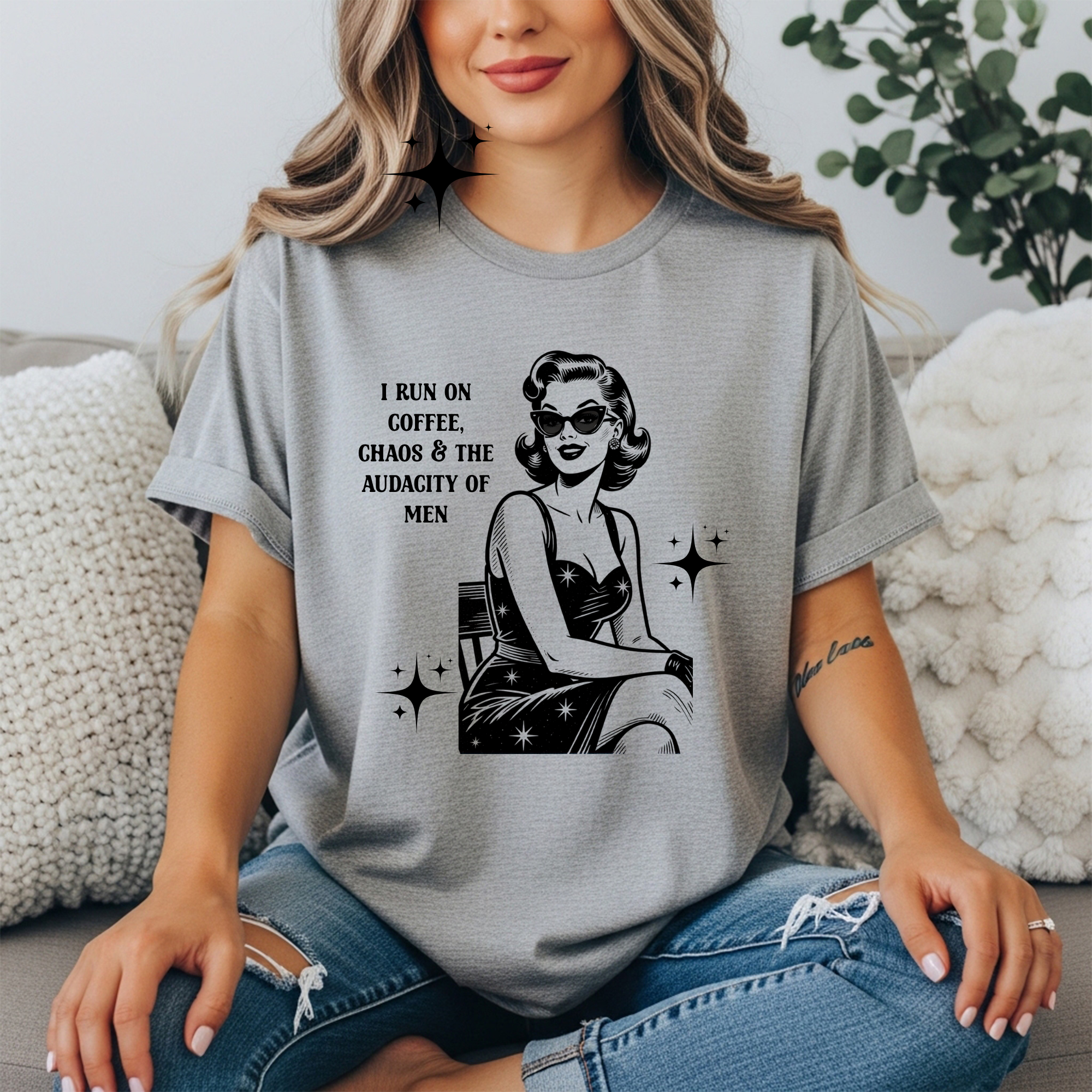 Retro “I run on coffee, chaos & the audacity of men” Women's Tee