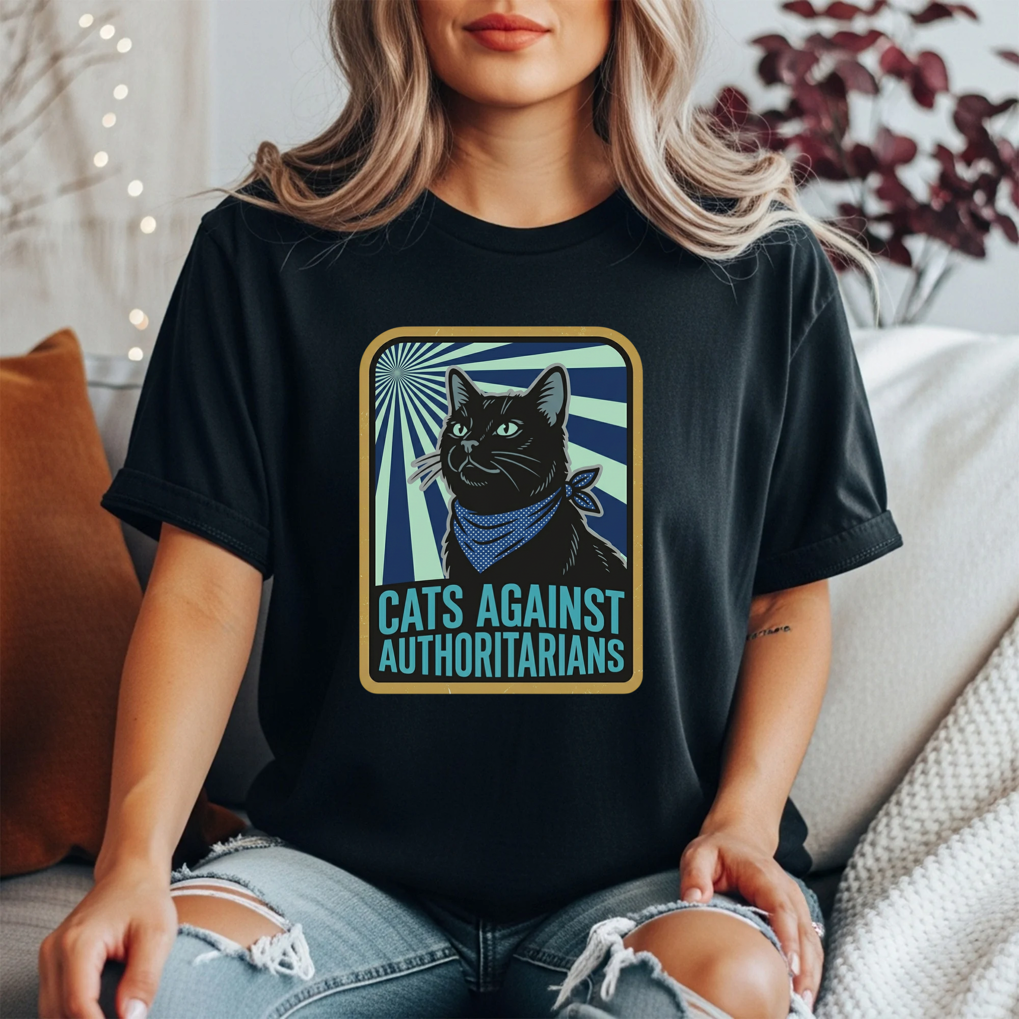 Cats Against Authoritarians Shirt | Political Black Cat Tee | Funny Anti Authoritarian Shirt | Political Protest T-Shirt | Cat Lover Political Gift