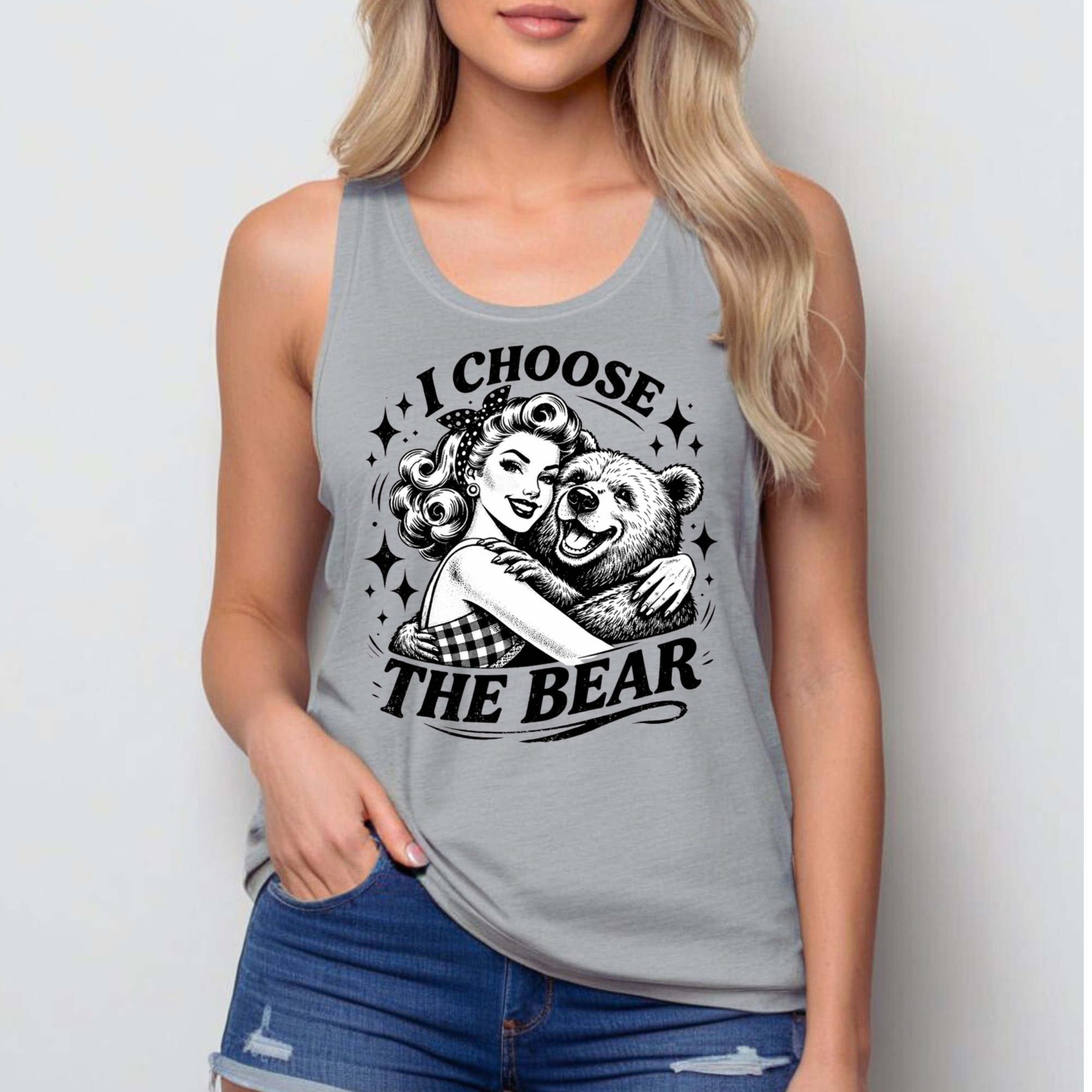 I Choose The Bear Tank Top | Vintage Pin-Up Women’s Racerback Tank | Feminist Graphic Tee | Bear Over Men Shirt | Funny Women’s Empowerment Tank Top