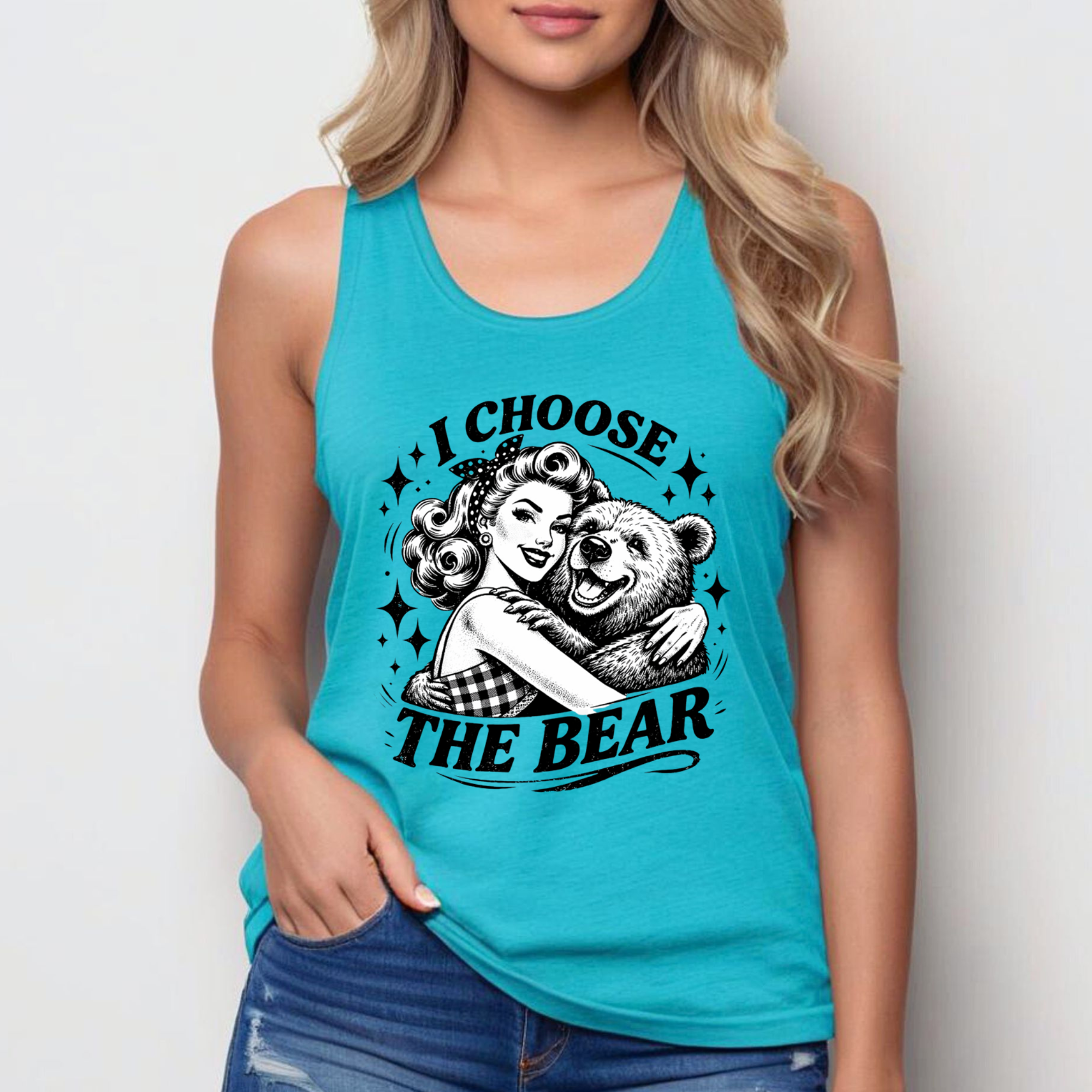 I Choose The Bear Tank Top | Vintage Pin-Up Women’s Racerback Tank | Feminist Graphic Tee | Bear Over Men Shirt | Funny Women’s Empowerment Tank Top