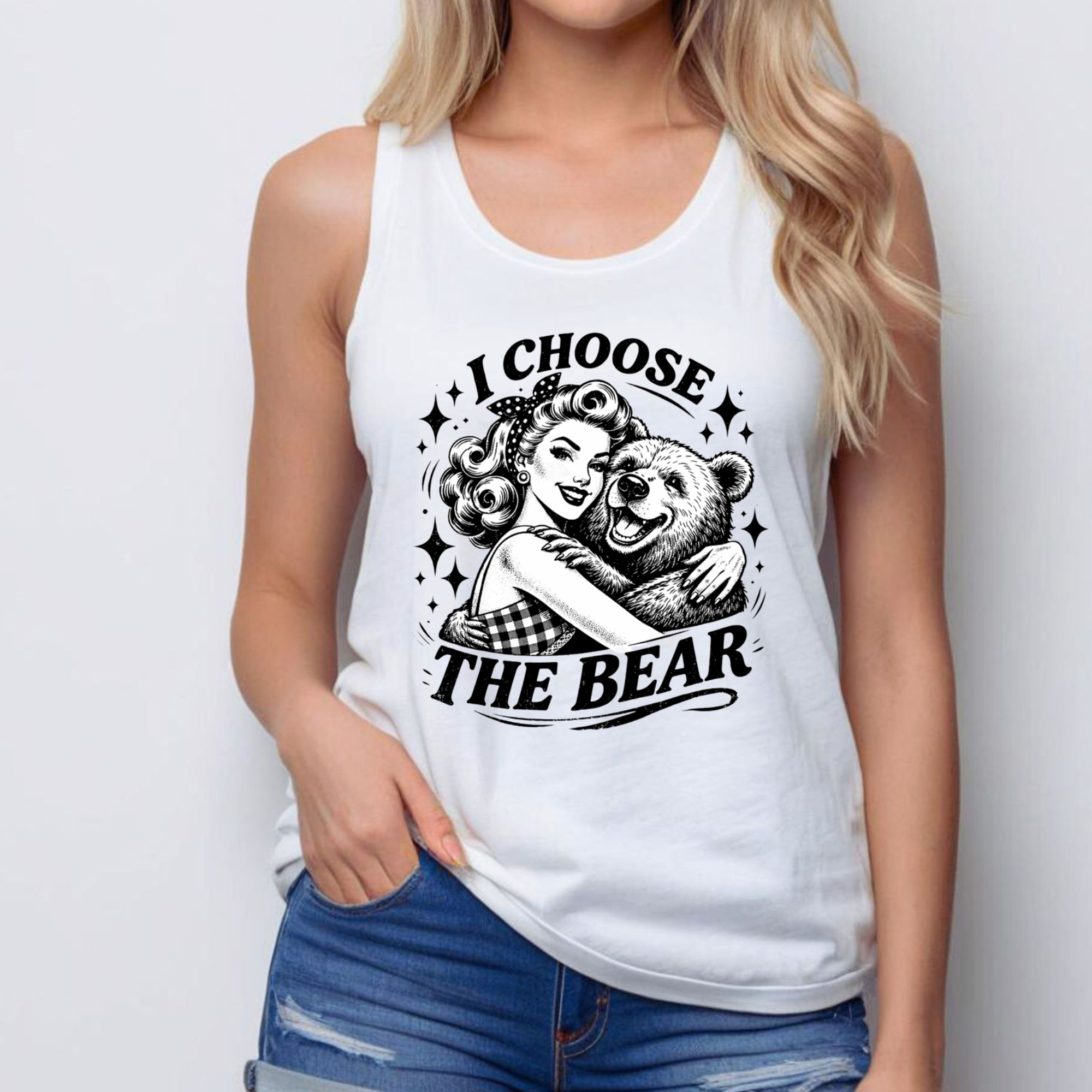 I Choose The Bear Tank Top | Vintage Pin-Up Women’s Racerback Tank | Feminist Graphic Tee | Bear Over Men Shirt | Funny Women’s Empowerment Tank Top