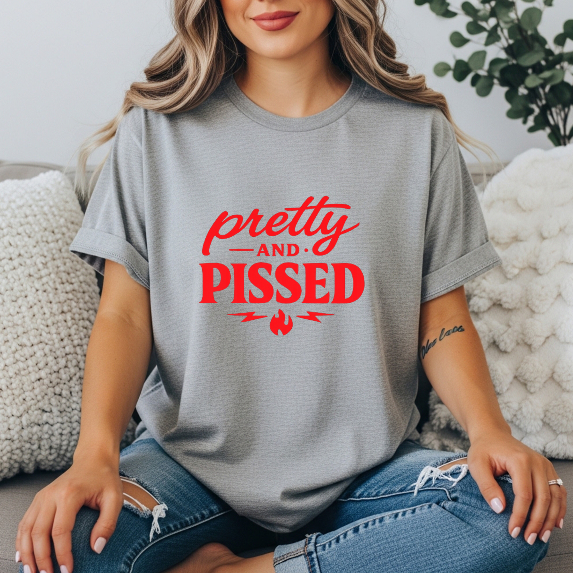 Pretty And Pissed Shirt | Funny Feminist Graphic Tee | Bold Red Typography Women’s Tee