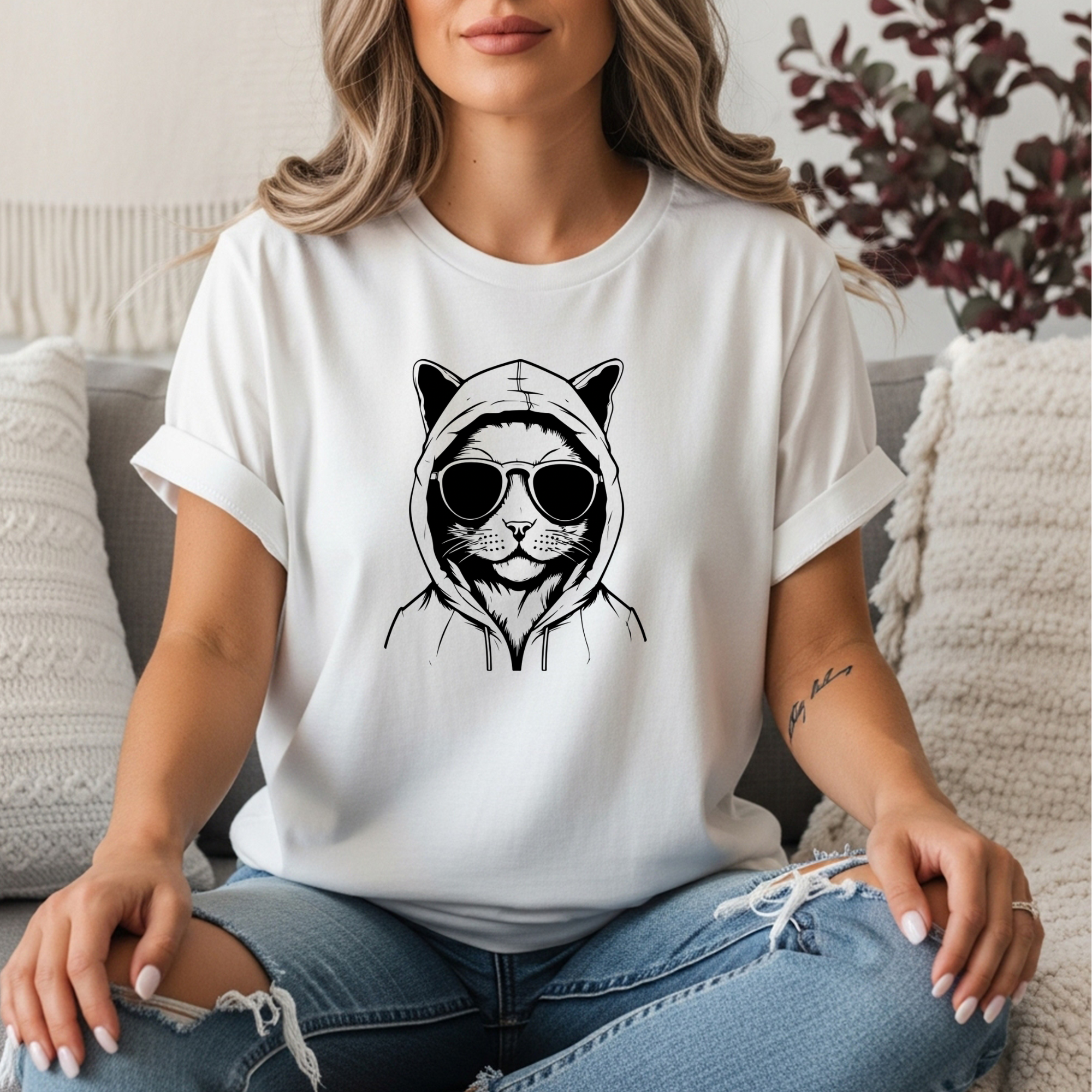 Cool Cat Hoodie Sunglasses Shirt | Funny Cat Graphic Tee