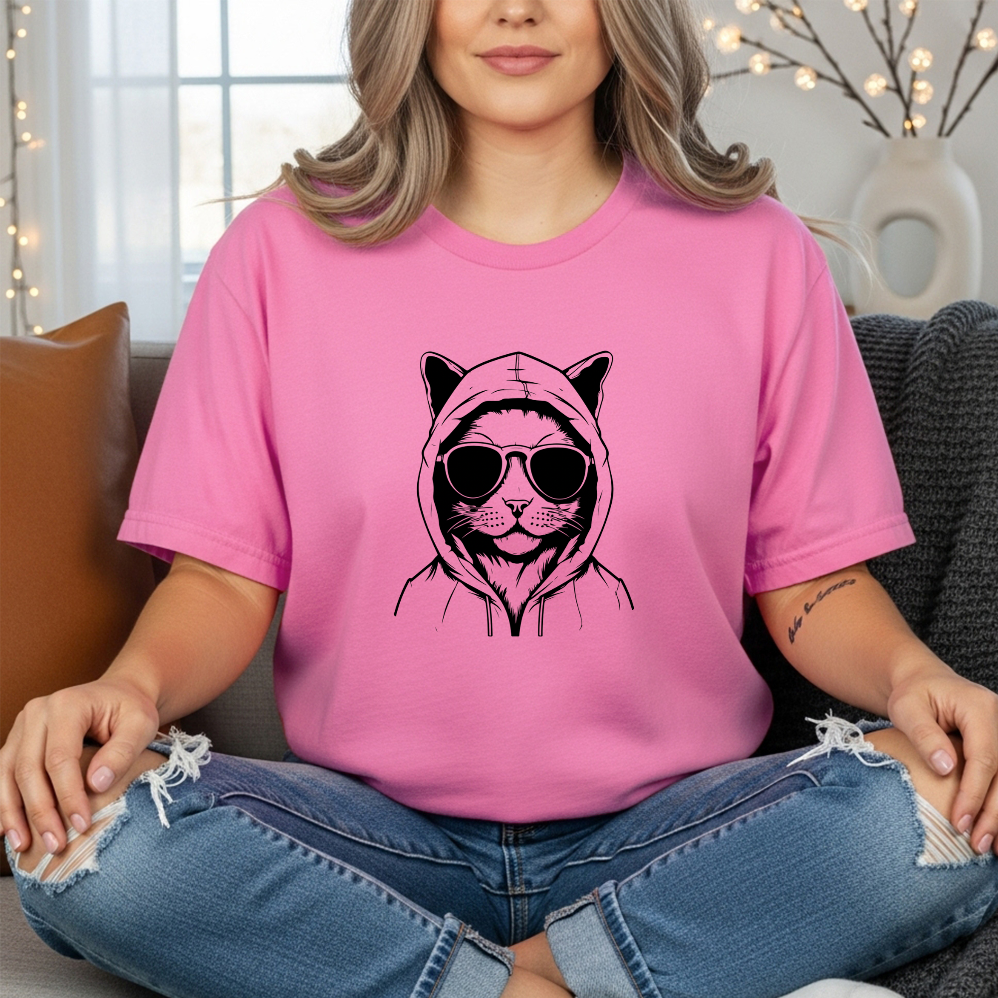 Cool Cat Hoodie Sunglasses Shirt | Funny Cat Graphic Tee
