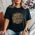 Riot Revolt Rebel Shirt — Vintage Gold Ornate Feminist Graphic Tee | Women’s Empowerment Statement T-Shirt