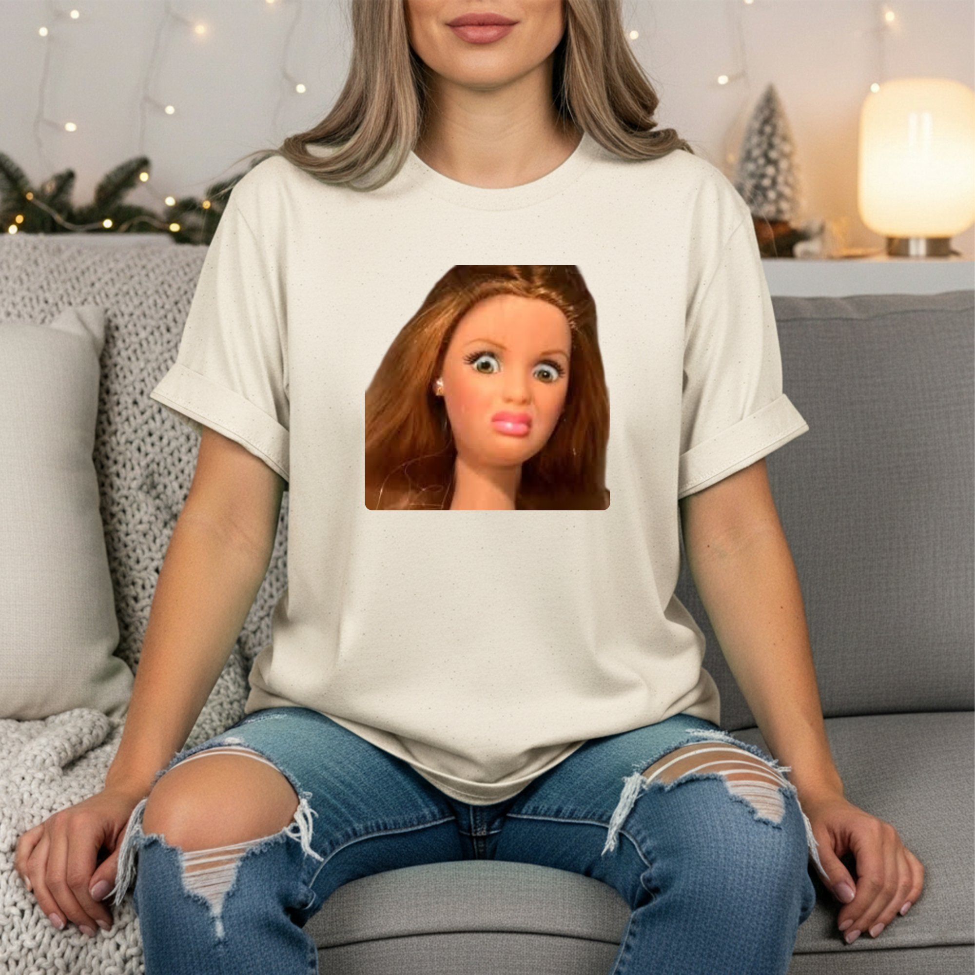 Unhinged Doll Face T-Shirt — Surprised Doll Meme Graphic Tee