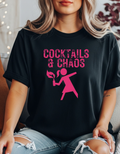 Cocktails & Chaos Graphic Tee | Funny Feminist Shirt | Women’s Black T-Shirt | Gift for Her | Chaos Energy Shirt | Hot Pink Graphic Tee
