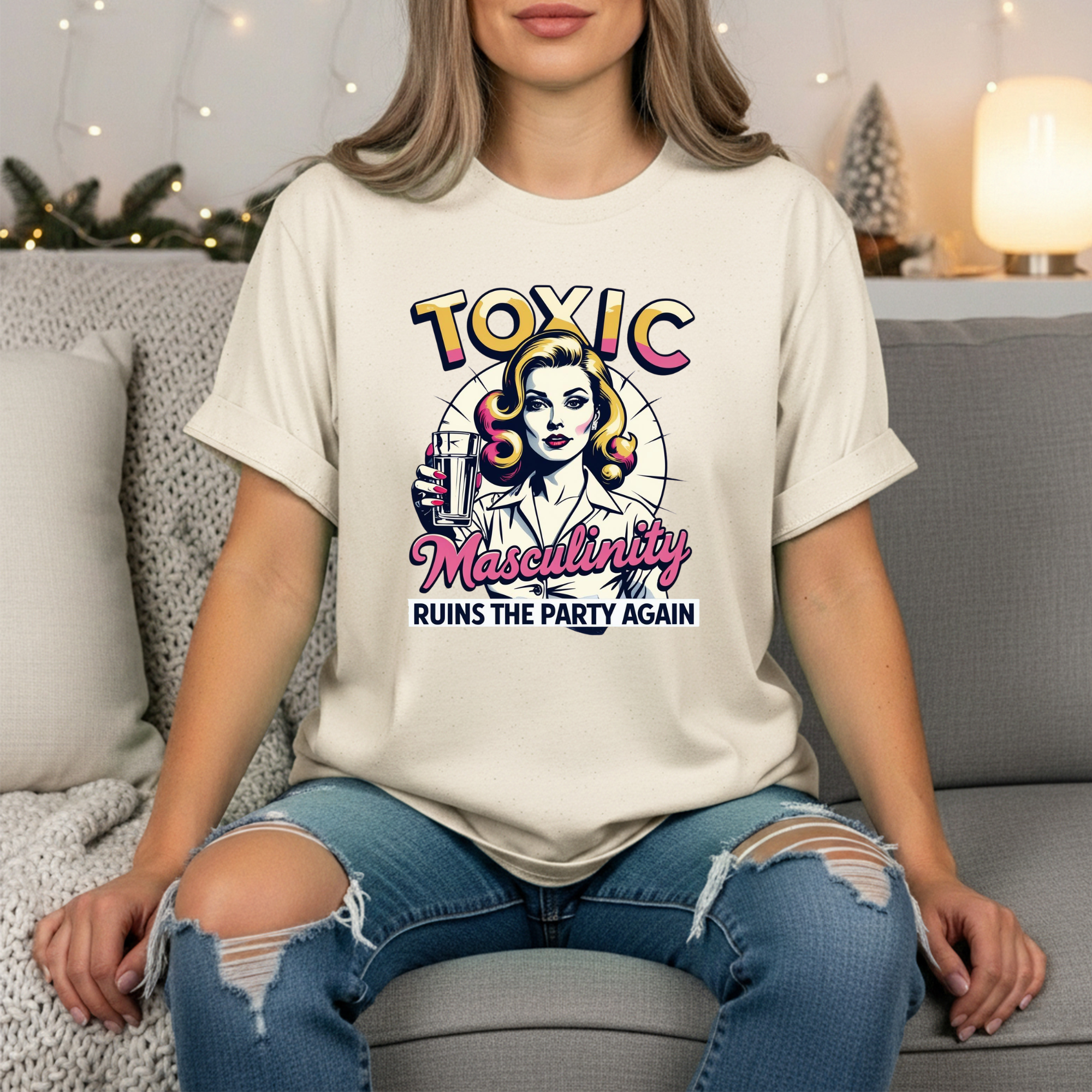 Toxic Masculinity Ruins The Party Again T-Shirt | Feminist Graphic Tee | Retro Pin-Up Design | Gift For Her