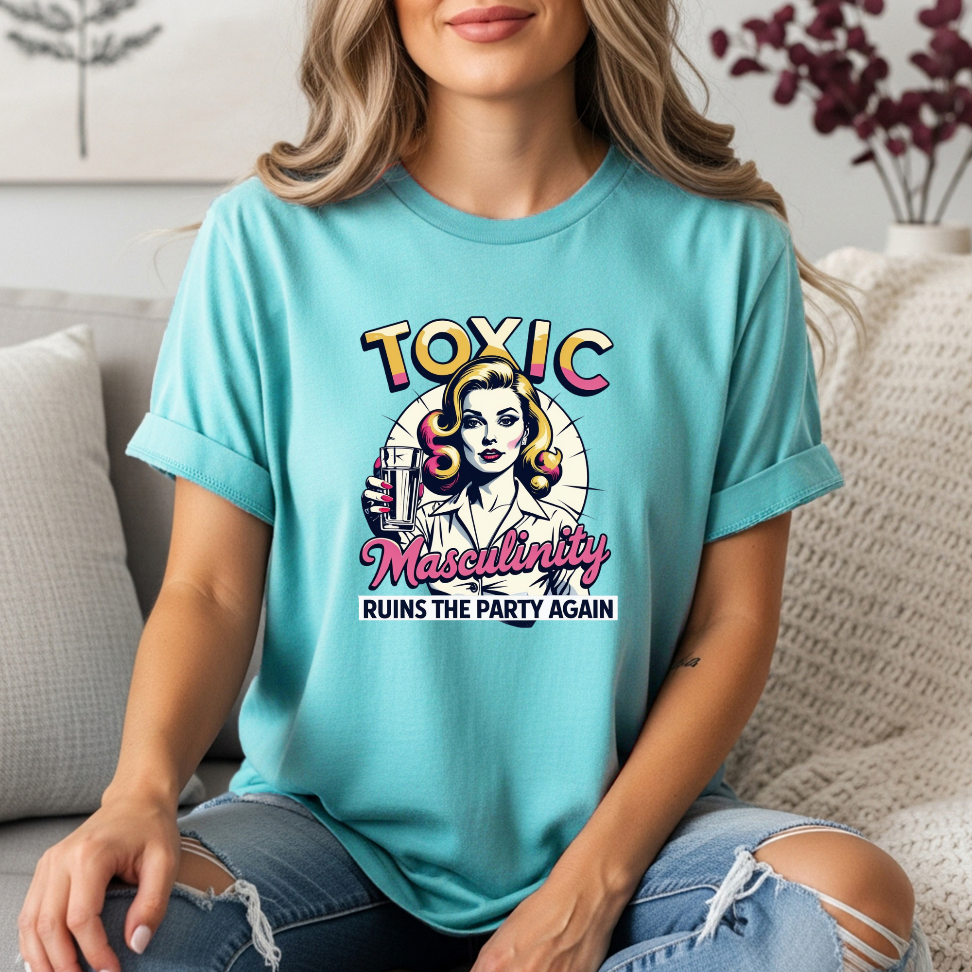 Toxic Masculinity Ruins The Party Again T-Shirt | Feminist Graphic Tee | Retro Pin-Up Design | Gift For Her