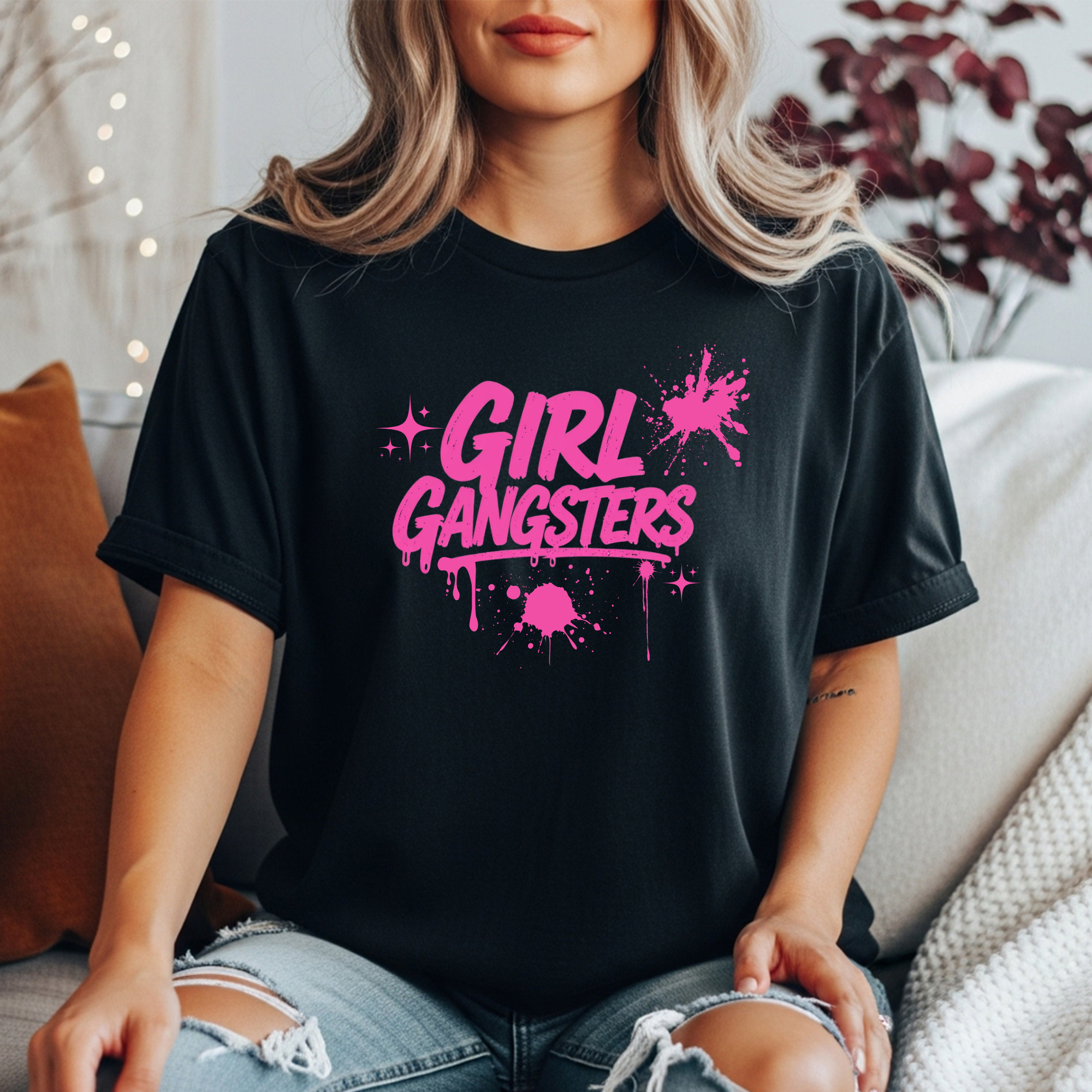Girl Gangsters Graphic Tee | Hot Pink Graffiti Drip T-Shirt | Glitter N Rage
