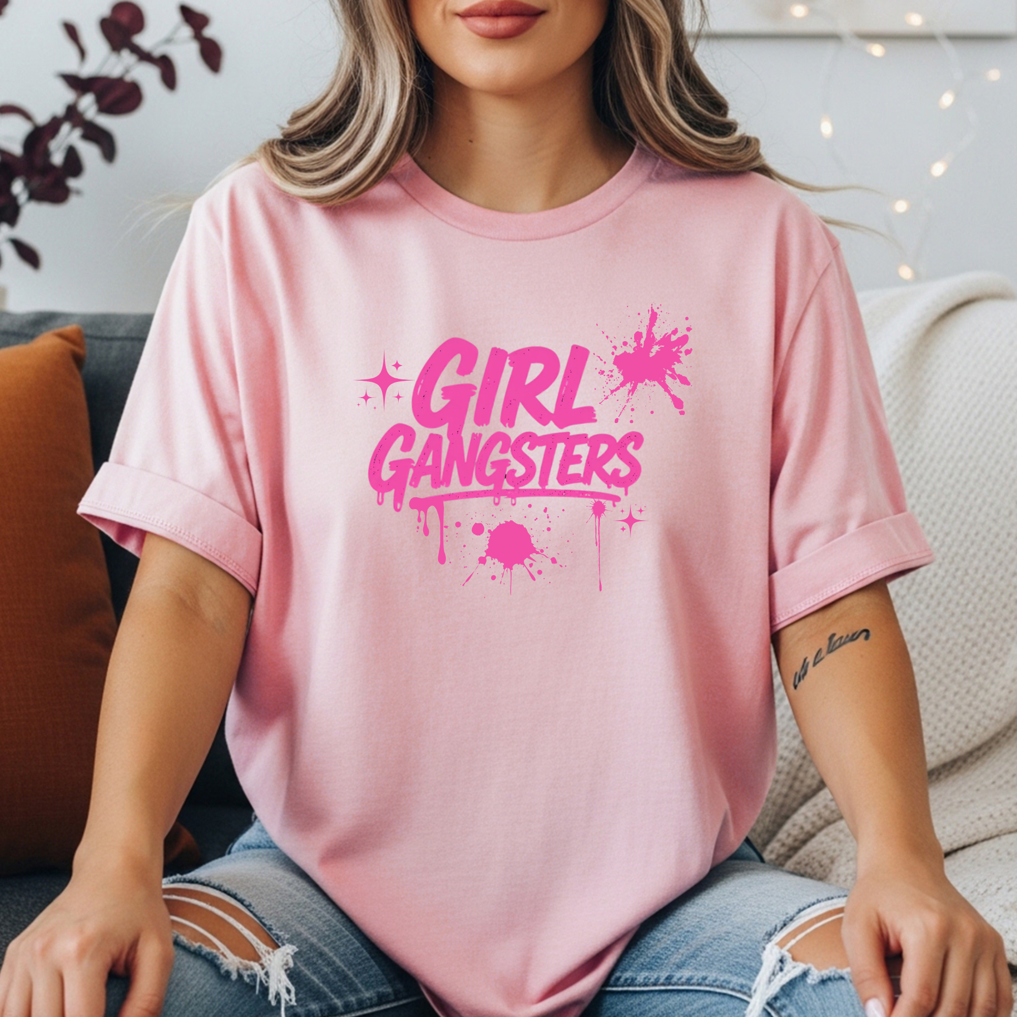 Girl Gangsters Graphic Tee | Hot Pink Graffiti Drip T-Shirt | Glitter N Rage