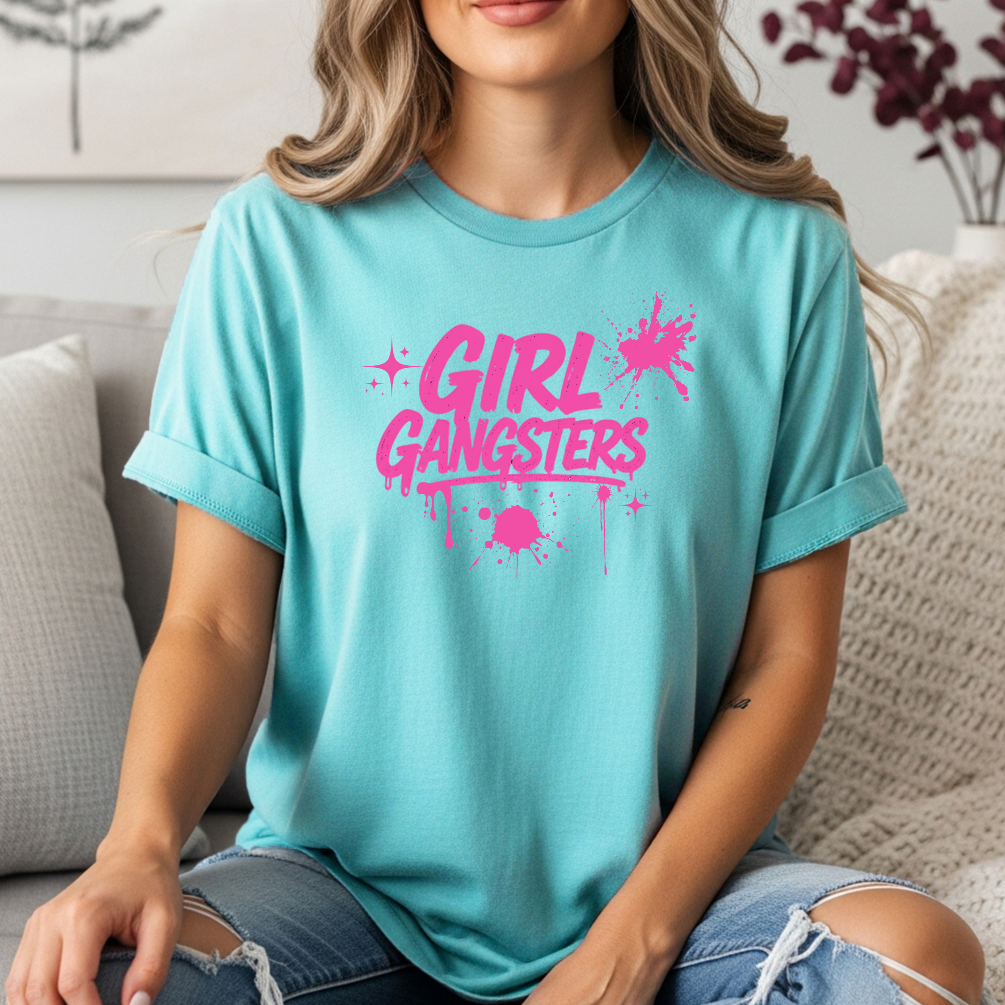 Girl Gangsters Graphic Tee | Hot Pink Graffiti Drip T-Shirt | Glitter N Rage