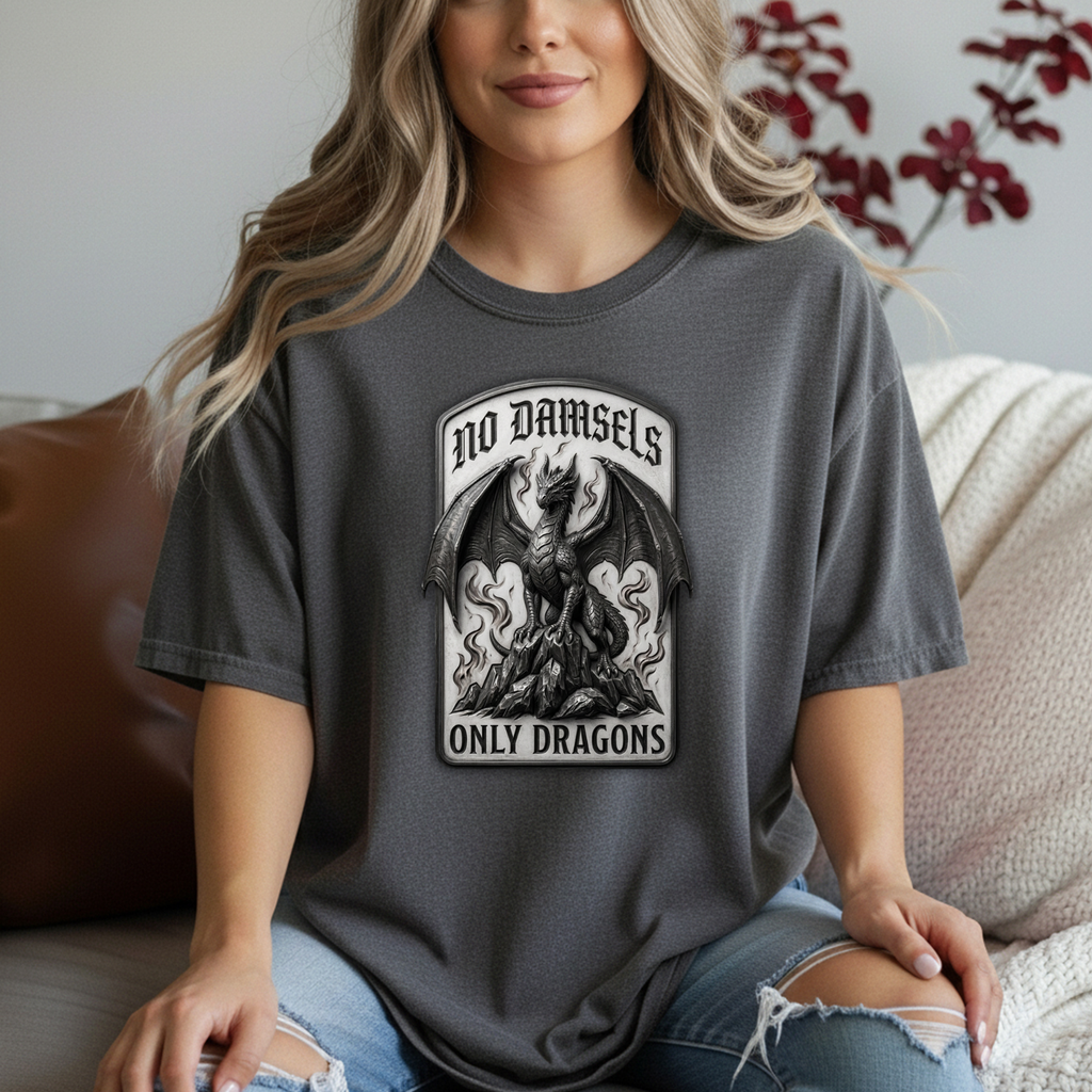 No Damsels Only Dragons Shirt, Feminist Dragon Tee, Fantasy Feminist Shirt, Strong Women Graphic Tee, Girl Power Shirt, Dark Fantasy Tshirt, Witch Aesthetic Shirt, Anti Damsel Shirt