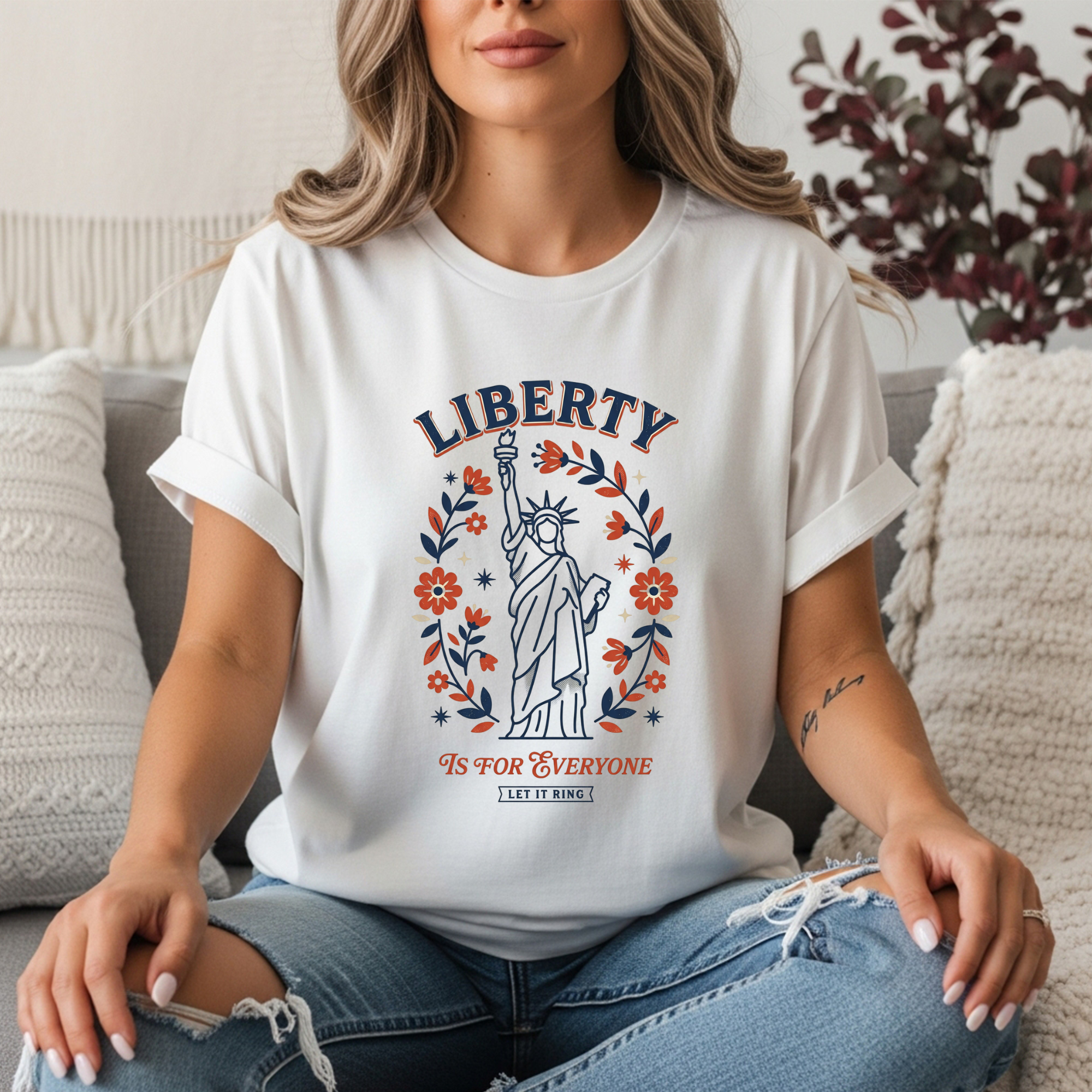 Liberty Is For Everyone Shirt, Statue of Liberty Feminist Tee, Patriotic Women’s Rights Shirt, Let It Ring Graphic Tee, Political Activist Shirt, Floral Statue of Liberty Tee, Fourth of July Feminist...