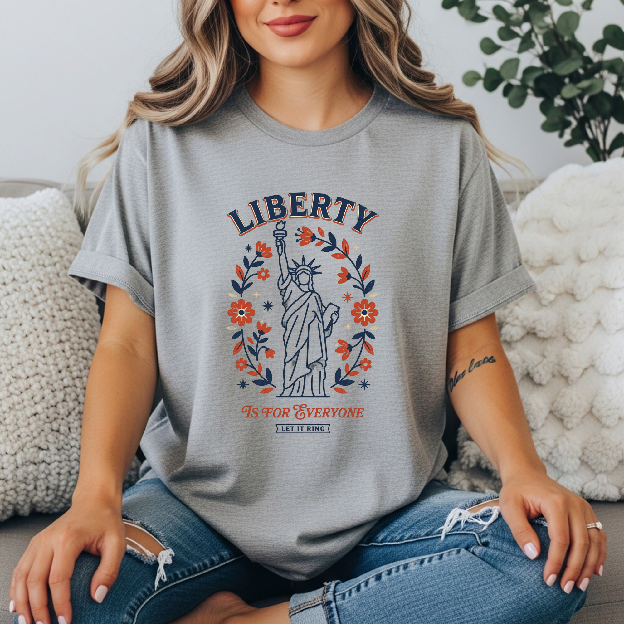 Liberty Is For Everyone Shirt, Statue of Liberty Feminist Tee, Patriotic Women’s Rights Shirt, Let It Ring Graphic Tee, Political Activist Shirt, Floral Statue of Liberty Tee, Fourth of July Feminist...