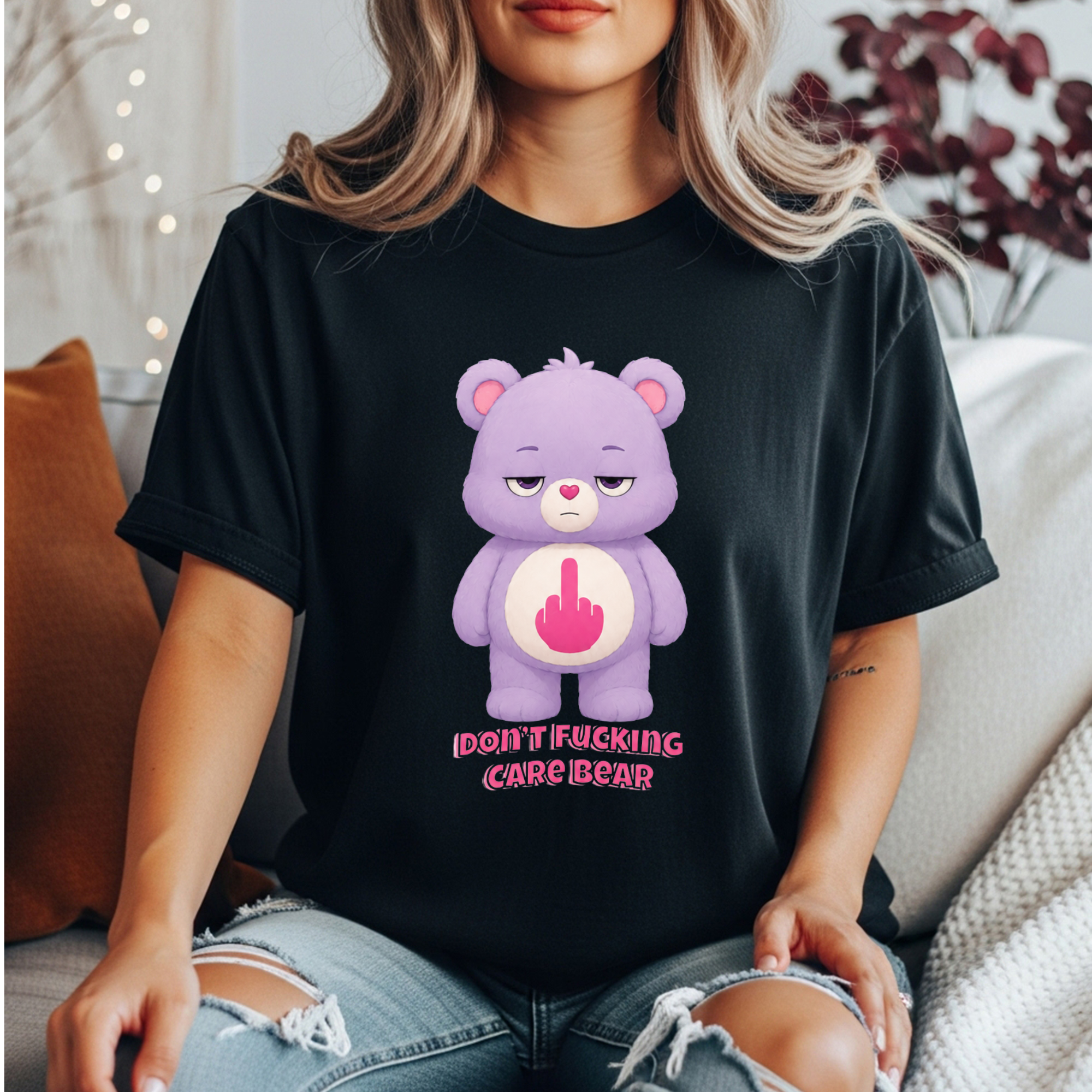 Don’t Care Bear Funny Sarcastic Shirt, Grumpy Bear Middle Finger Tee, Funny Women’s Graphic Tee, Sarcastic Gift for Her, IDGAF Shirt, Cute But Unbothered Tee, Funny Black Graphic Shirt, Sassy Bear...