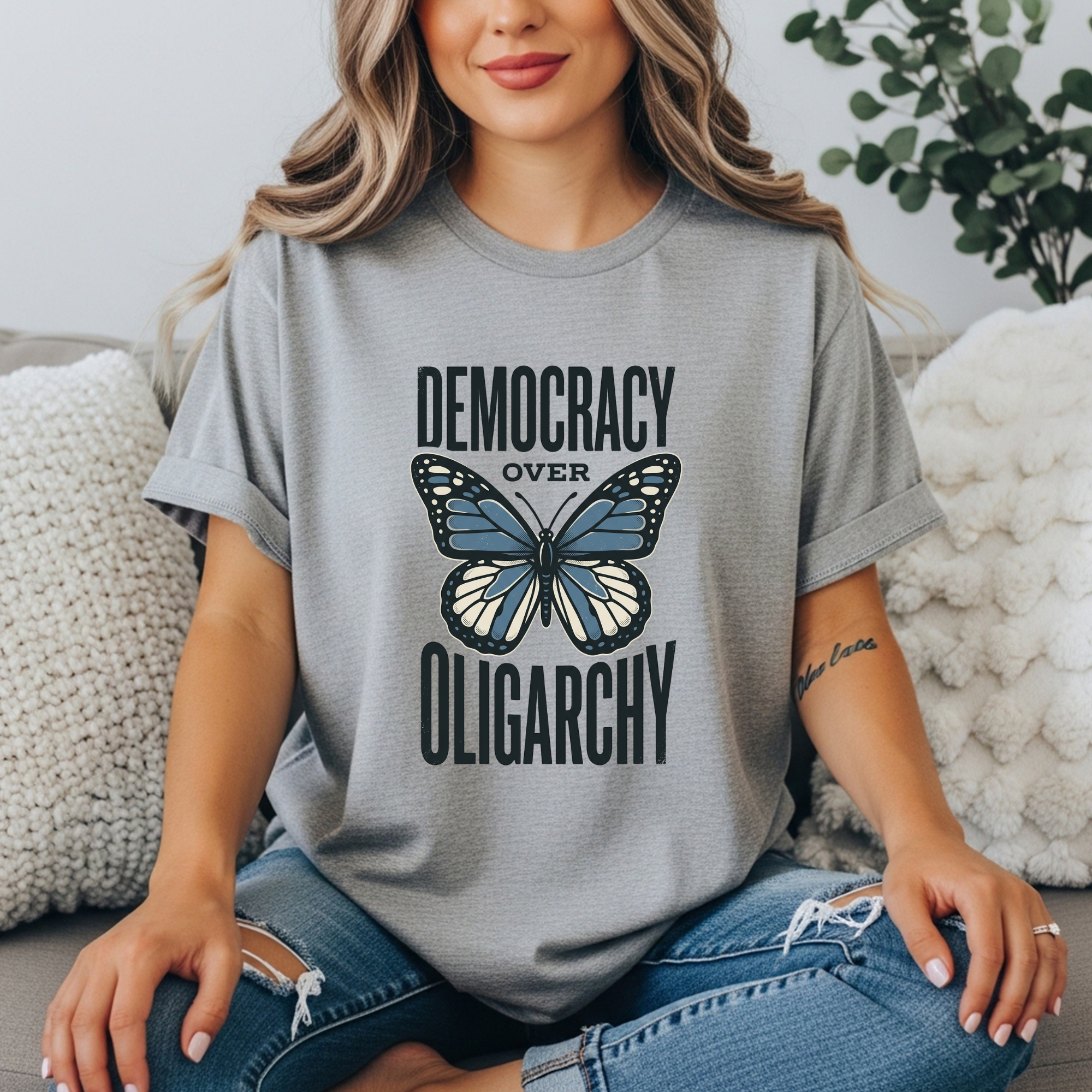 Democracy Over Oligarchy Shirt | Butterfly Political T-Shirt | Feminist Resistance Tee | Anti-Oligarchy Protest Shirt | Progressive Activist Gift