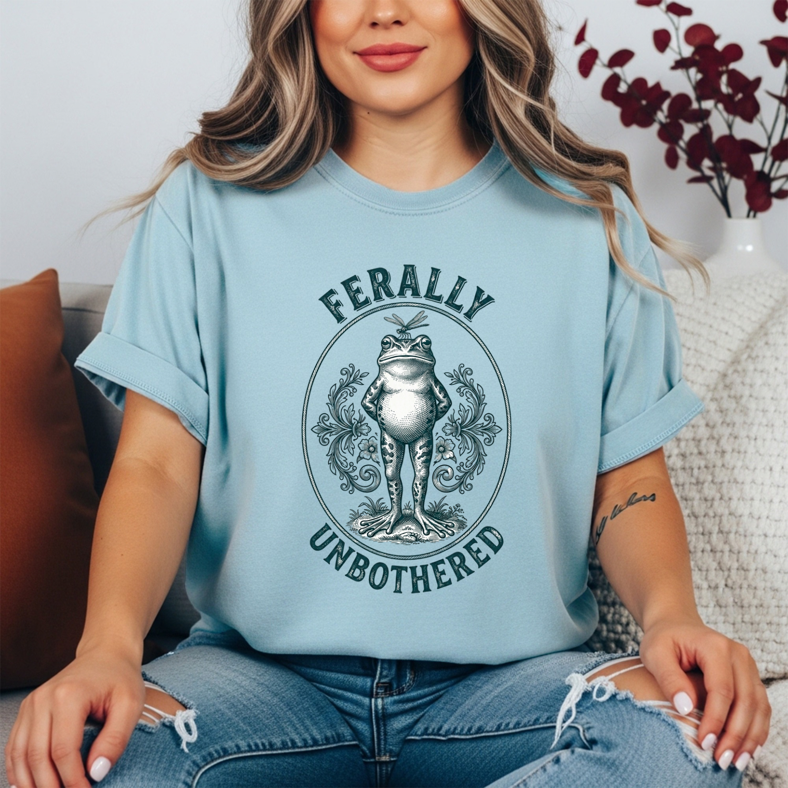 Ferally Unbothered Frog T-Shirt | Funny Vintage Frog Graphic Tee | Feral Women’s Shirt | Cottagecore Frog Aesthetic Top