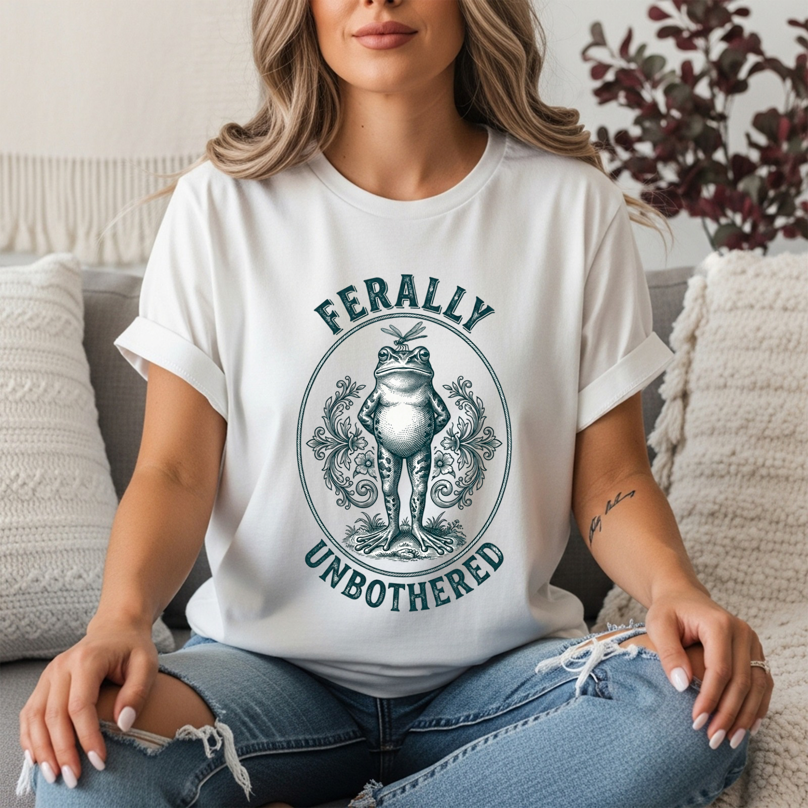 Ferally Unbothered Frog T-Shirt | Funny Vintage Frog Graphic Tee | Feral Women’s Shirt | Cottagecore Frog Aesthetic Top