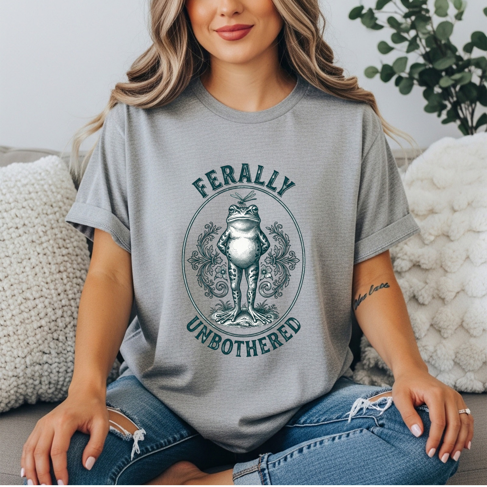 Ferally Unbothered Frog T-Shirt | Funny Vintage Frog Graphic Tee | Feral Women’s Shirt | Cottagecore Frog Aesthetic Top
