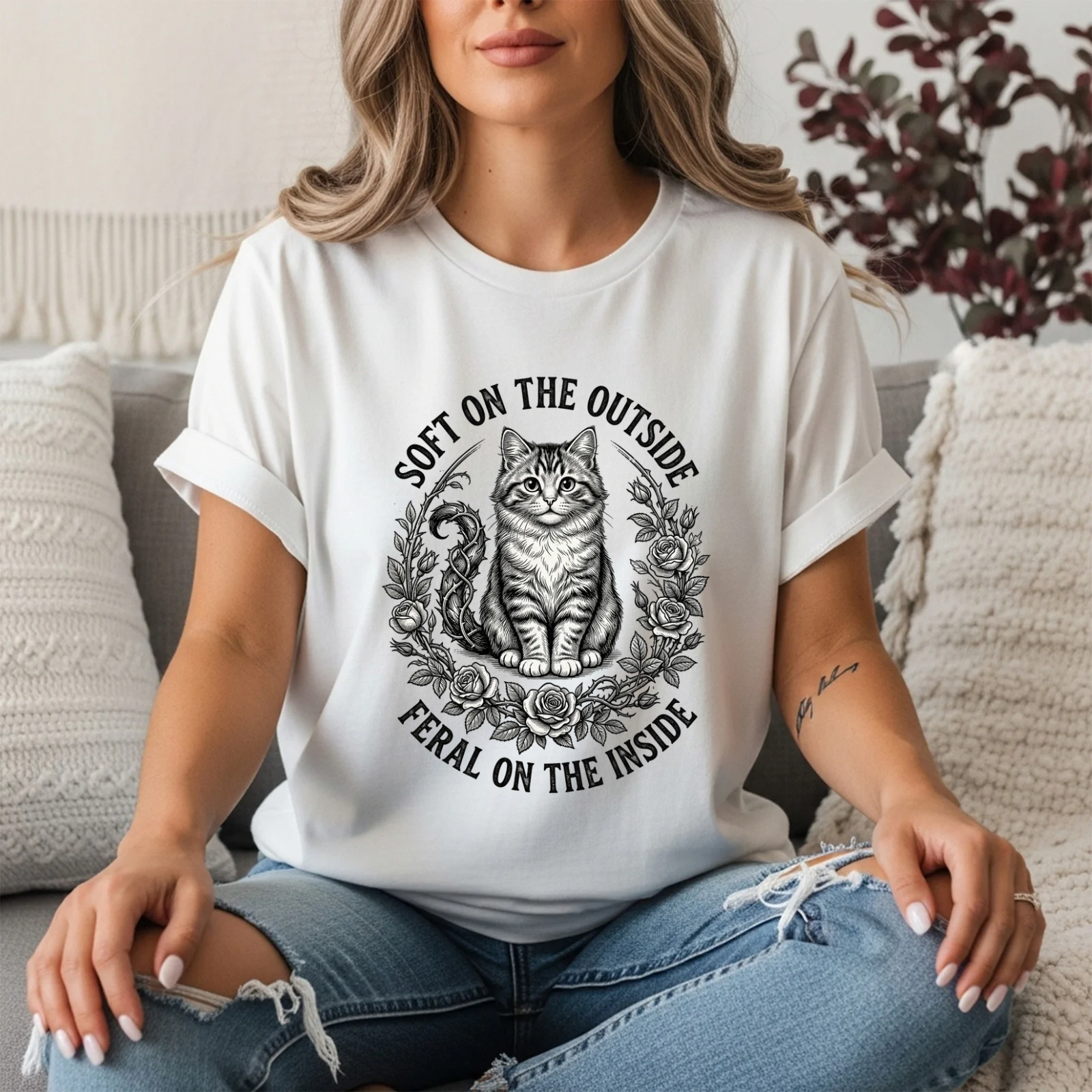 Cat Graphic T-Shirt — “Soft on the Outside, Feral on the Inside”