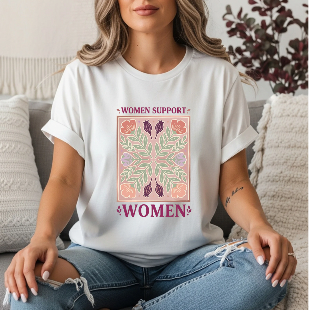 Women Support Women T-Shirt | Floral Botanical Feminist Tee | Boho Sage Green Graphic Shirt