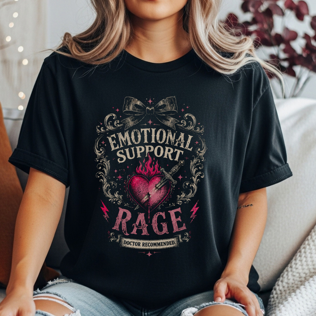 Emotional Support Rage Shirt, Doctor Recommended Tee, Funny Feminist T-Shirt, Dark Academia Heart Dagger Graphic Tee, Trendy Gift for Her
