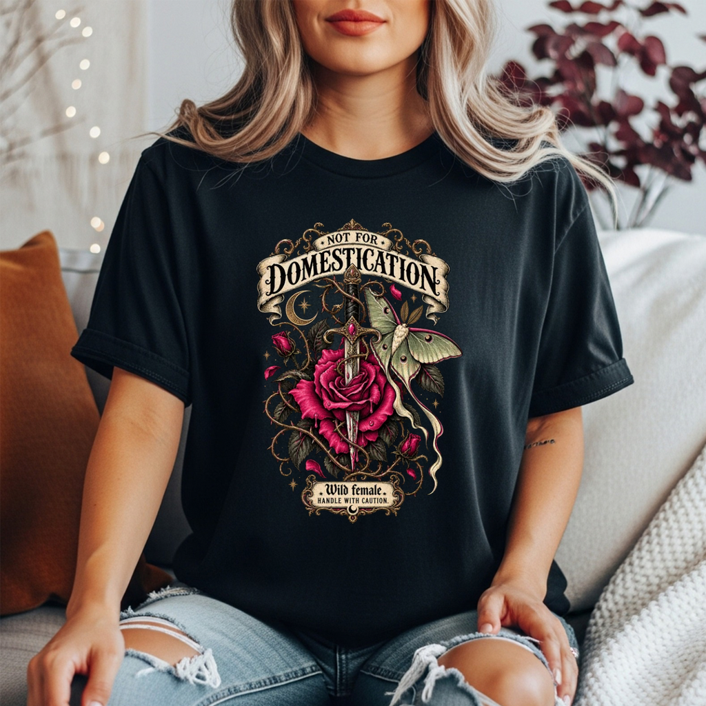 Not for Domestication Women’s Graphic Tee | Feral Feminist Shirt | Dark Botanical T-Shirt