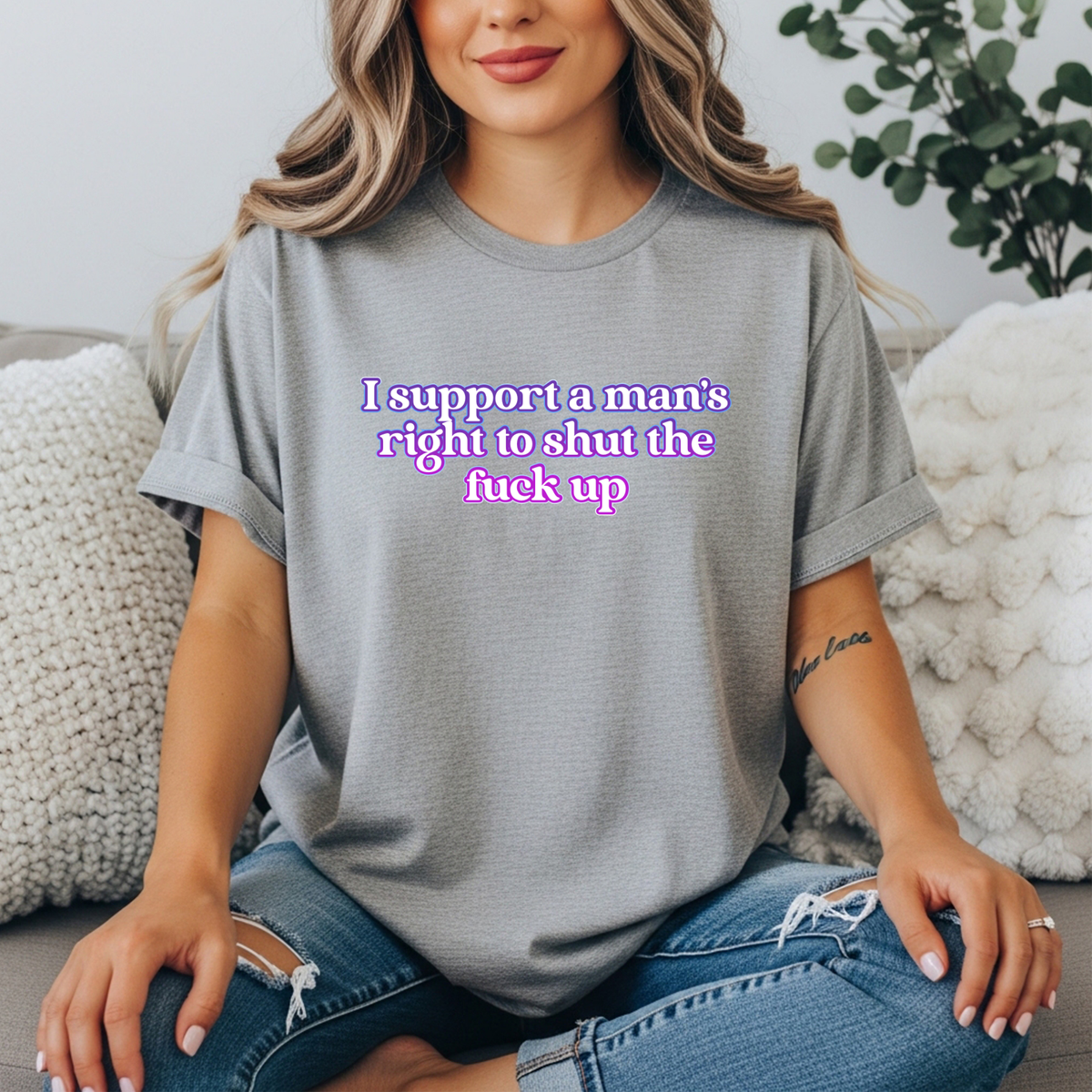 Feminist Graphic Tee — "I Support A Man's Right To Shut The F*** Up" Women's Tee