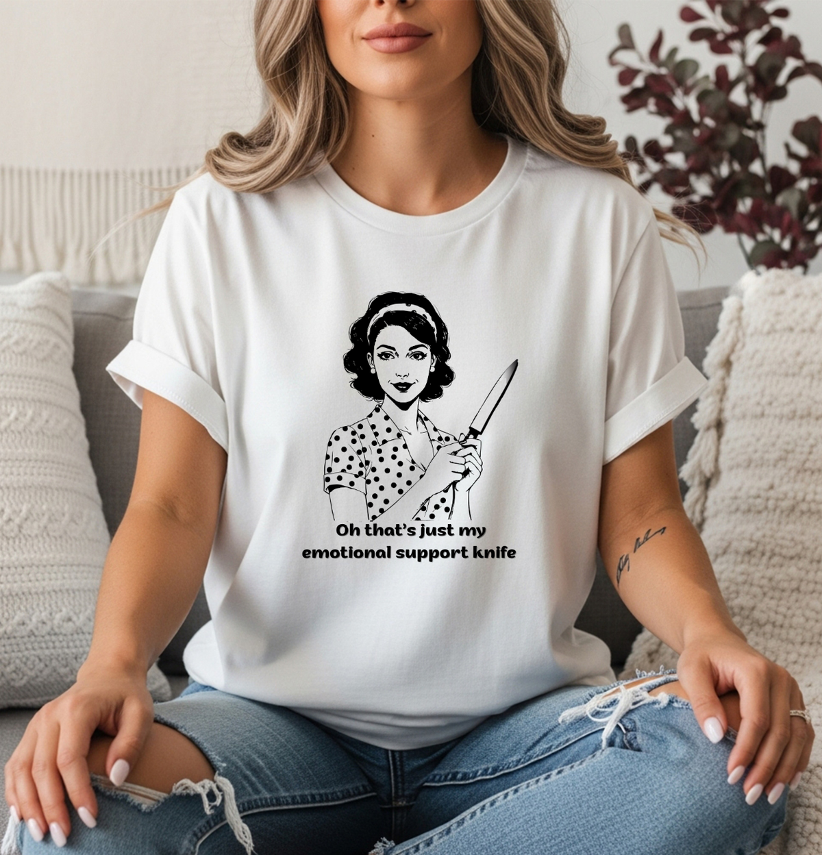 Women's Tee — "Oh That’s Just My Emotional Support Knife" Retro Graphic
