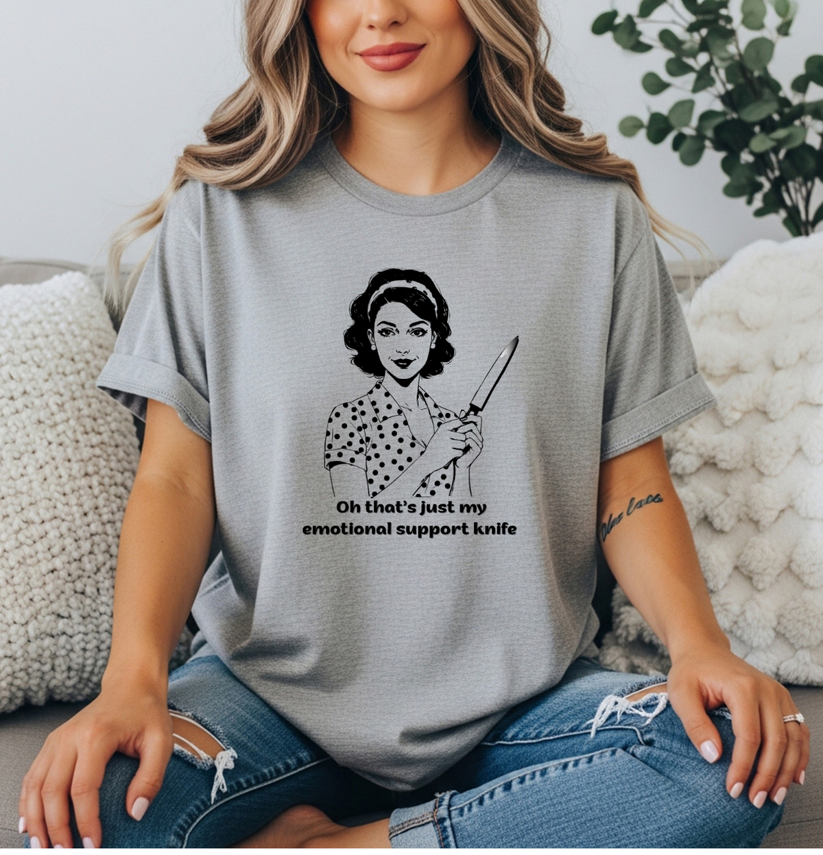 Women's Tee — "Oh That’s Just My Emotional Support Knife" Retro Graphic
