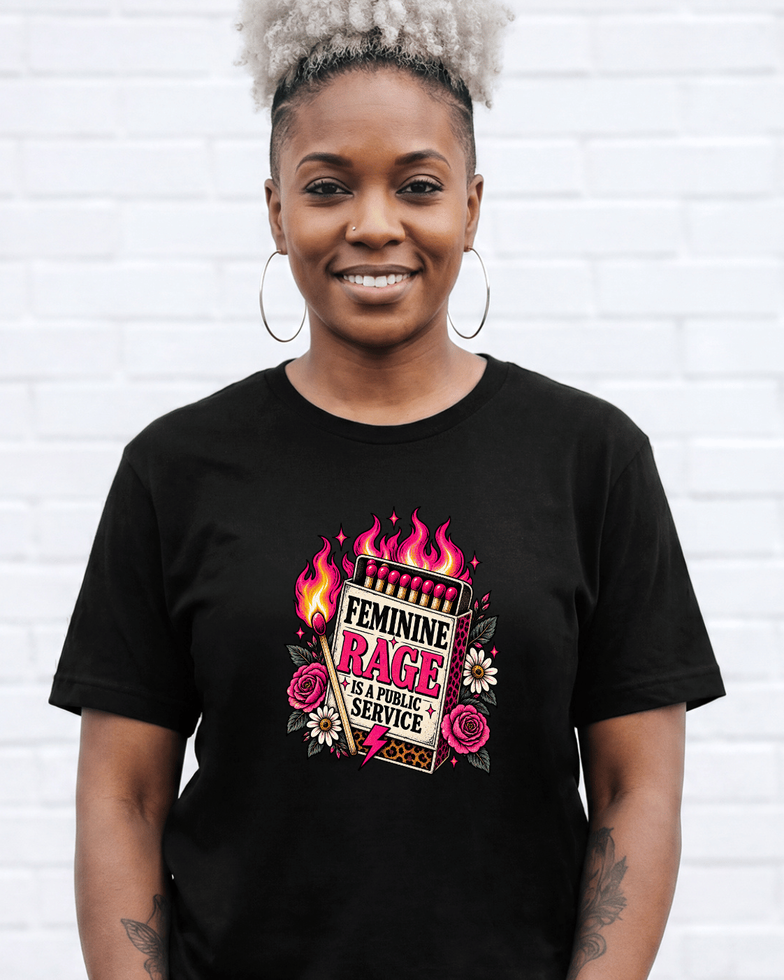 Feminine Rage Is A Public Service T-Shirt | Matchbox Floral Graphic Tee | Feminist Statement Shirt