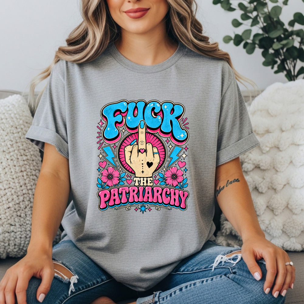 Fuck The Patriarchy Retro Tee, Groovy Feminist Middle Finger Shirt