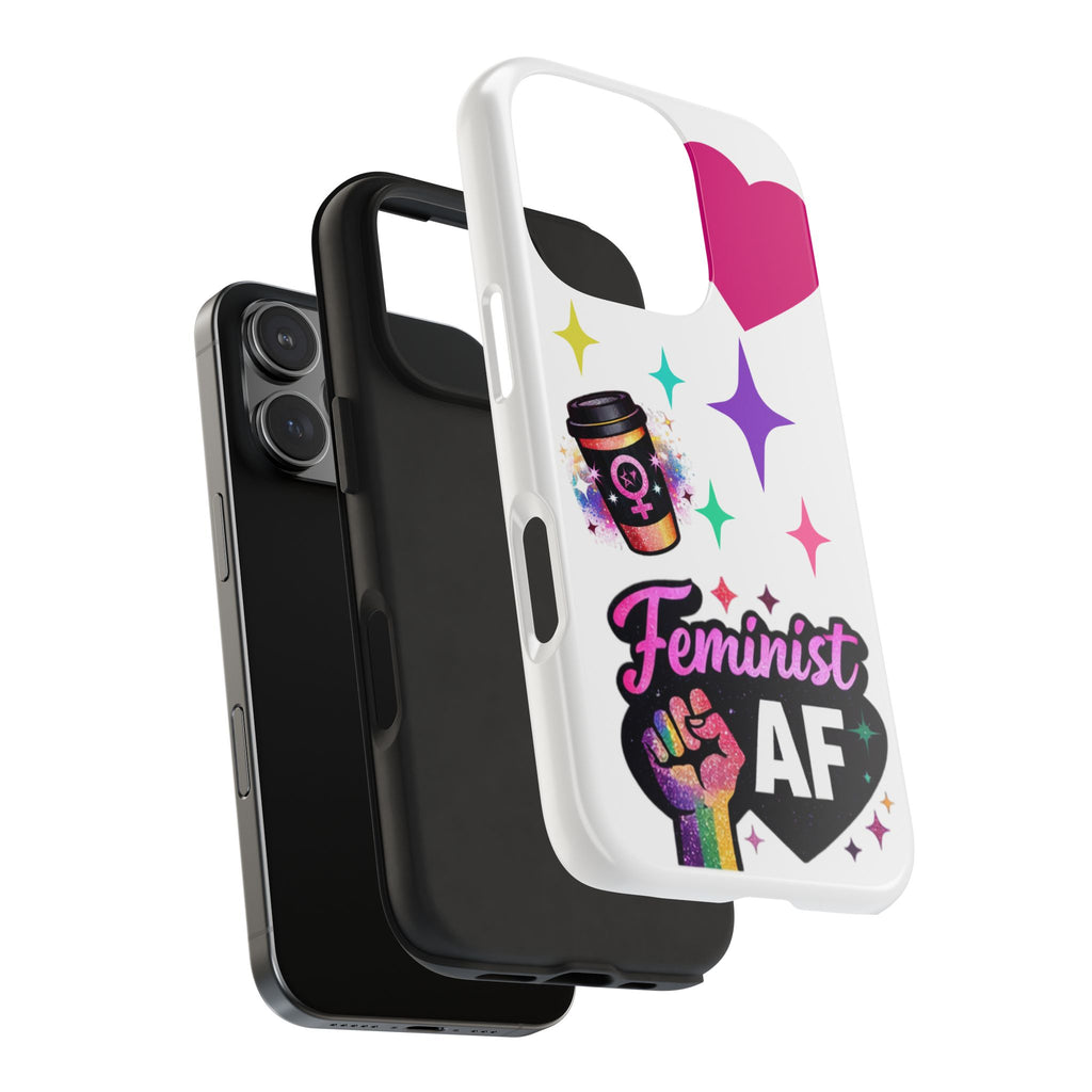 Feminist AF Tough Phone Case — Rainbow Power Fist & Coffee Cup Design
