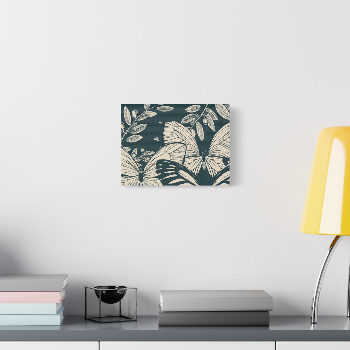 Butterfly Botanical Canvas Wall Art — Teal & Cream Stretched Matte Print