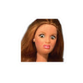 Sticker-Close-up of a doll head with brown hair and a neutral expression on a white background