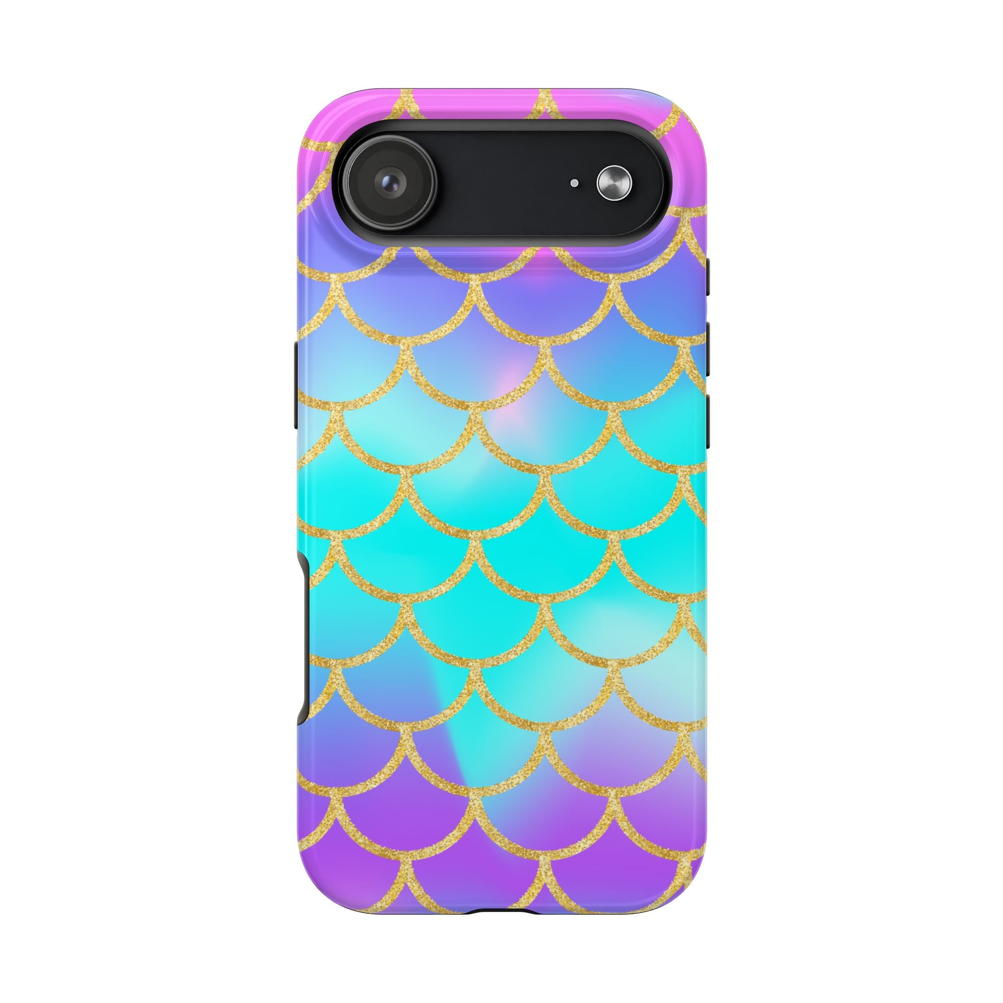 Mermaid Scale Tough Phone Case — Iridescent Aqua Purple with Gold Accent