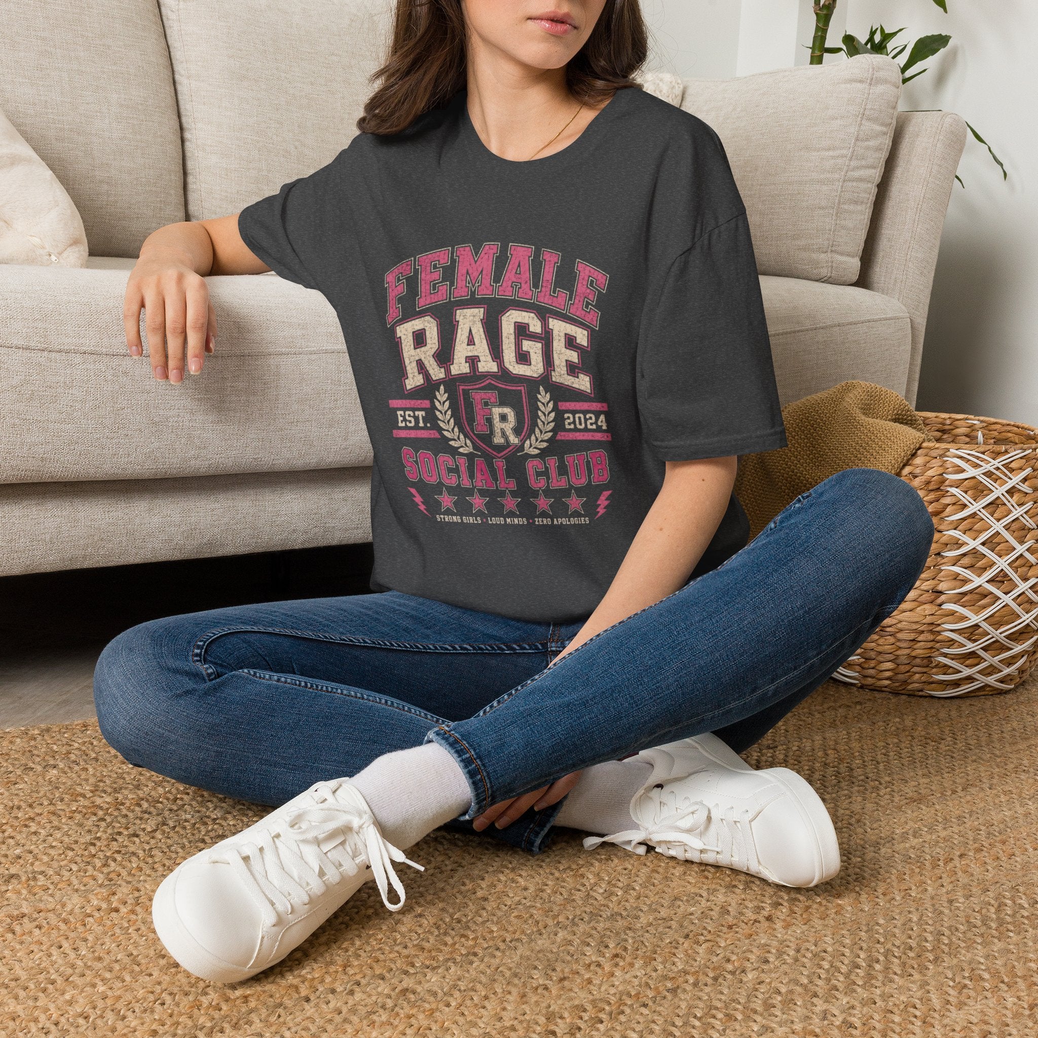 Female Rage Social Club T-Shirt | Collegiate Style Feminist Tee | Strong Girls Loud Minds Graphic Shirt
