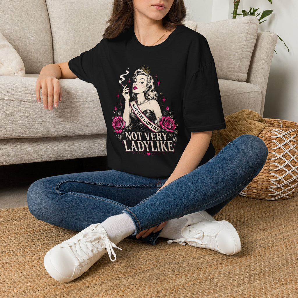 Not Very Ladylike T-Shirt | Vintage Pin-Up Feminist Tee | Dark Glam Sash & Roses Graphic Shirt