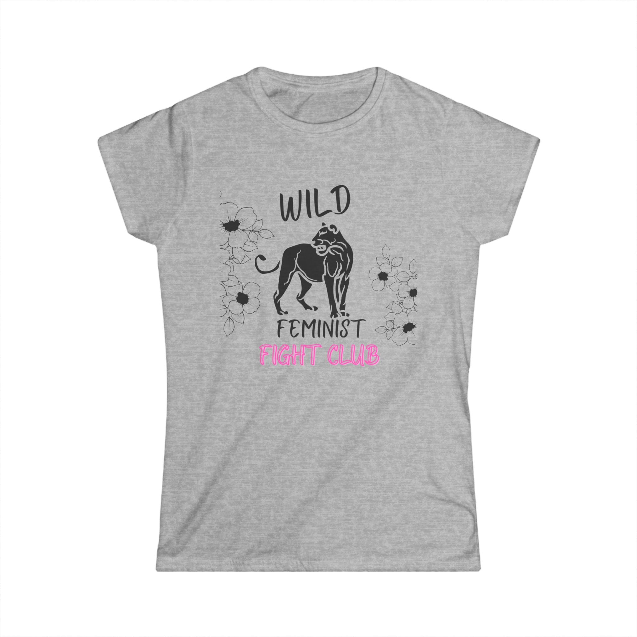 Feminist t shirt with lion and flowers 