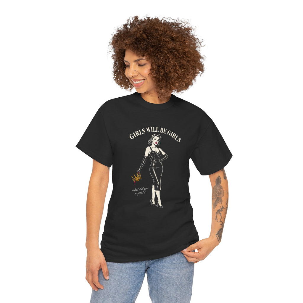 Girls Will Be Girls T-Shirt | Dark Feminist Pin-Up Tee | Vintage Graphic Shirt | Feminist Gift | Black Unisex Tee