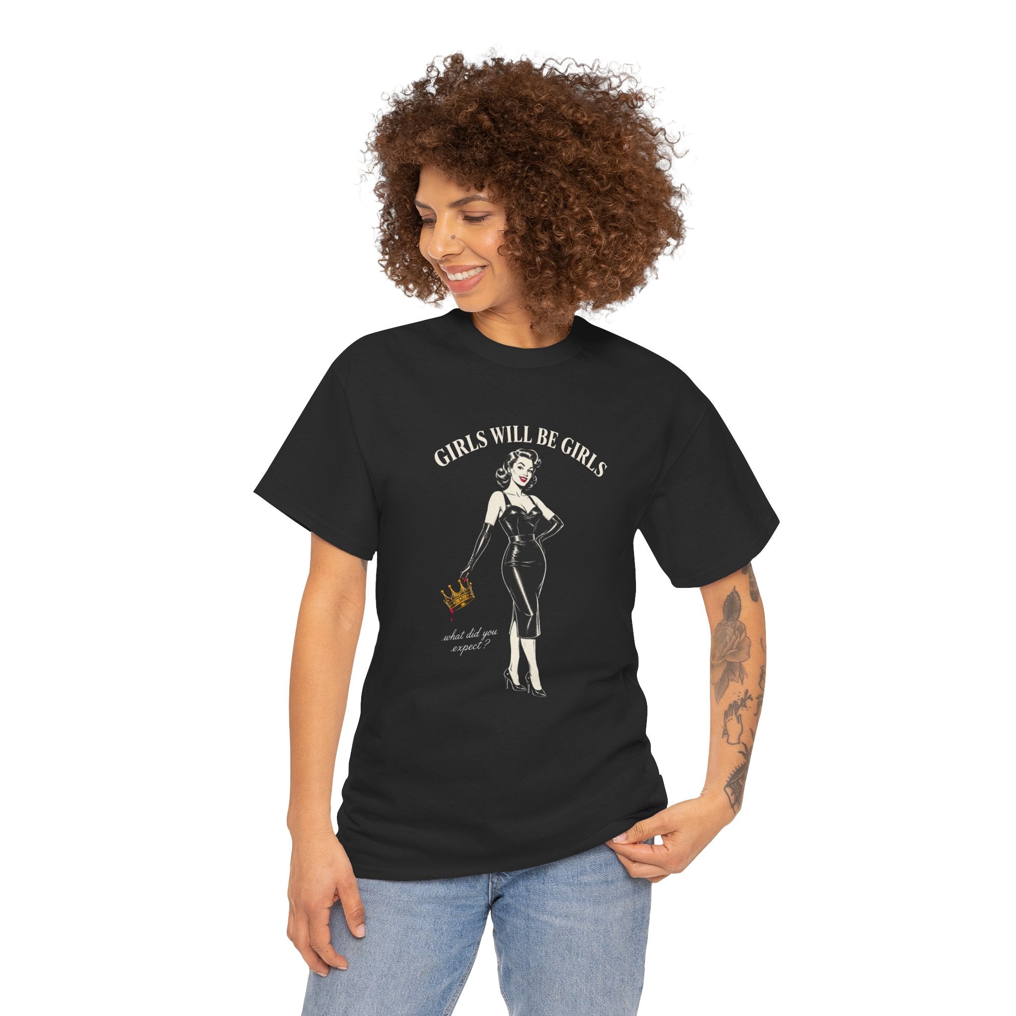 Girls Will Be Girls T-Shirt | Dark Feminist Pin-Up Tee | Vintage Graphic Shirt | Feminist Gift | Black Unisex Tee
