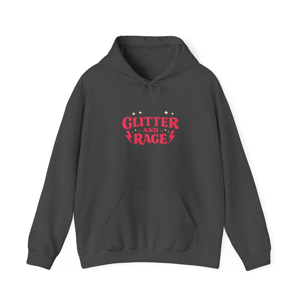 Glitter & Rage White Hoodie — Cute Pink Text Graphic Pullover