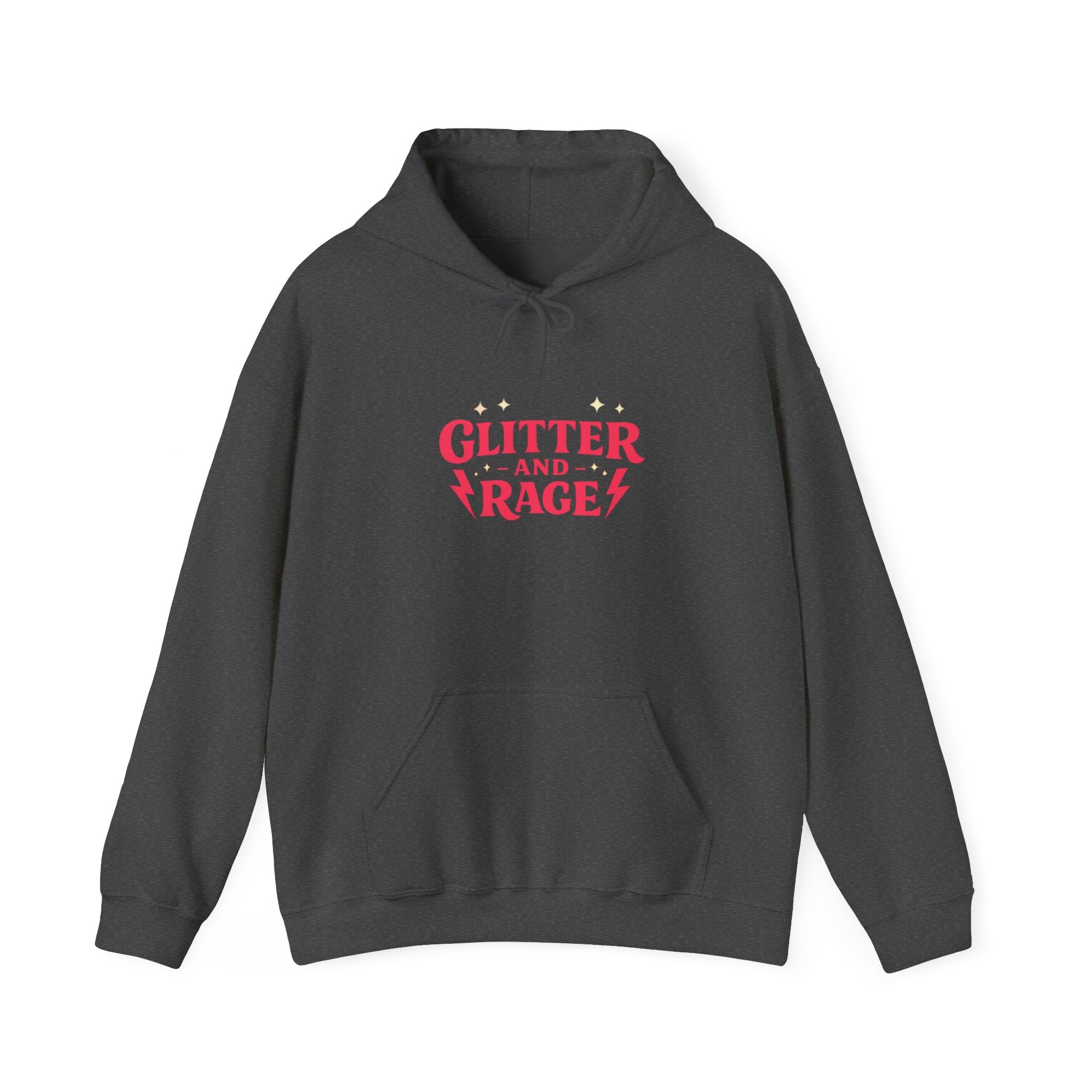 Glitter & Rage White Hoodie — Cute Pink Text Graphic Pullover
