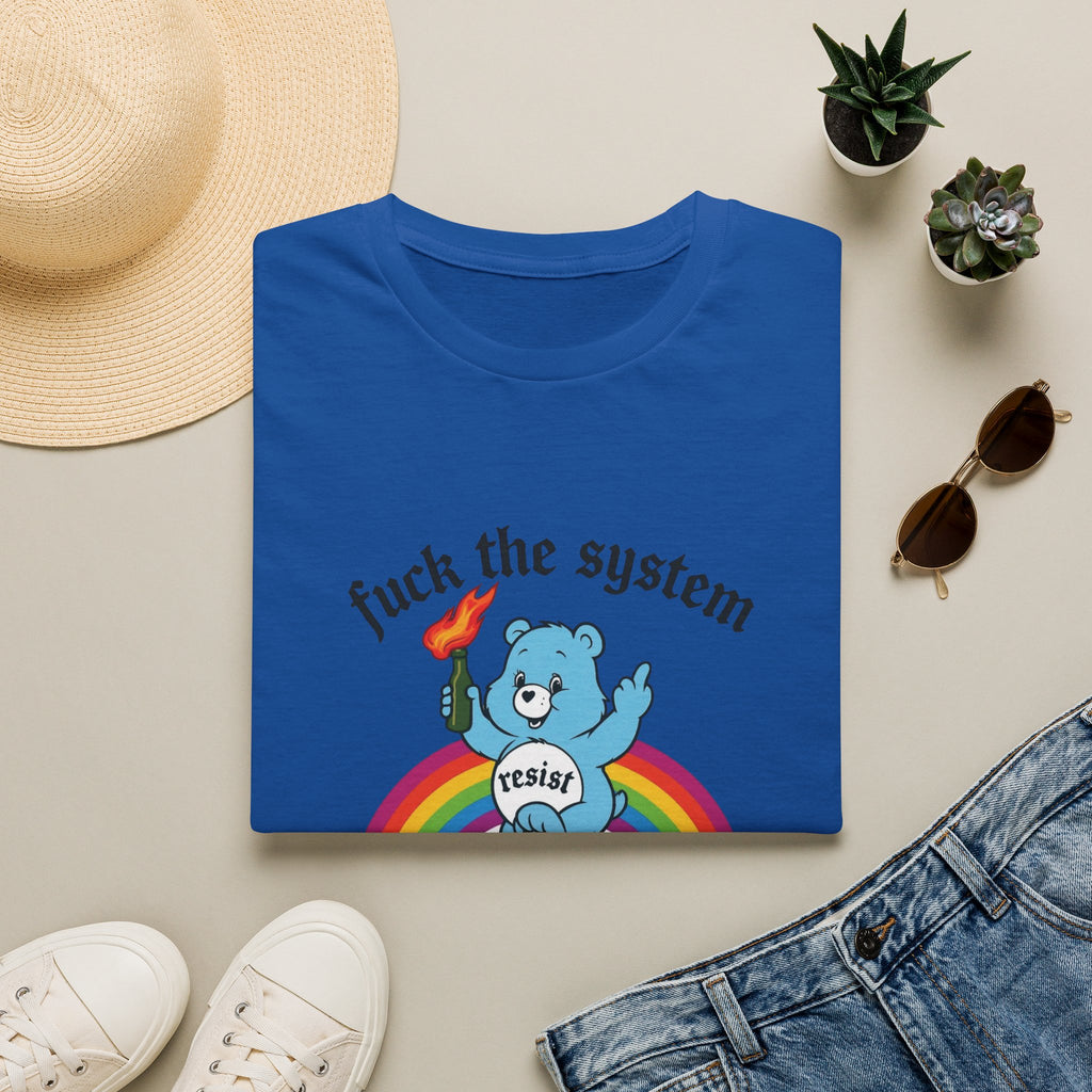 F*ck The System Resist Bear Shirt | Funny Anarchist Care Bear Graphic Tee | Anti Establishment Shirt | Political Protest Tee | Edgy Nostalgia Shirt | Funny Gift For Activists