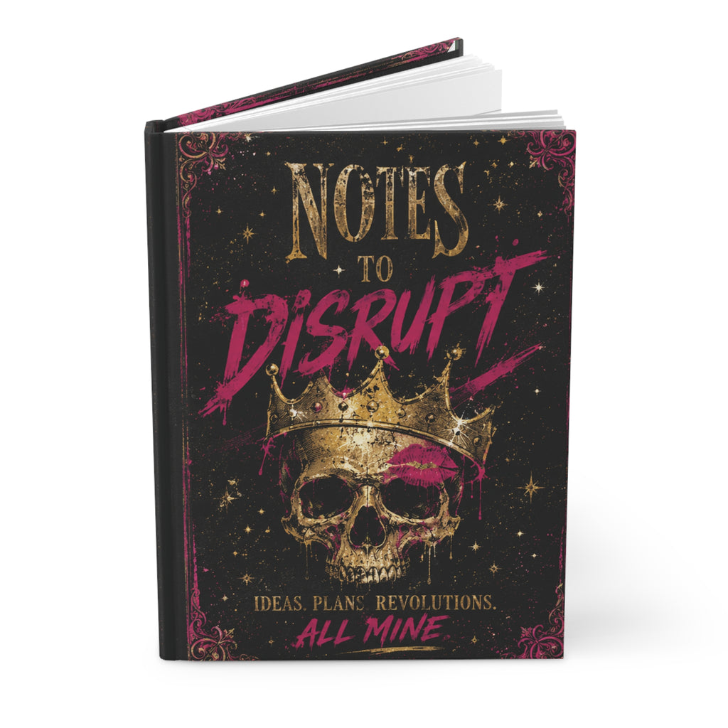 “Notes to Disrupt” Skull & Crown Journal – Gothic Feminist Notebook, Pink & Gold Witchy Planner, Dark Academia Skull Notebook, Rebellious Women Gift