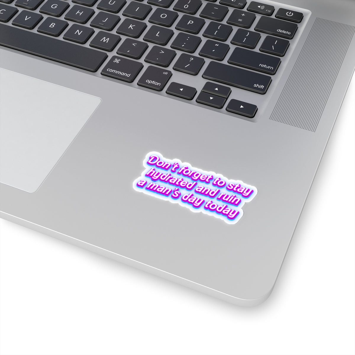 Sticker — "Don't forget to stay hydrated and ruin a man's day today" Neon Quote