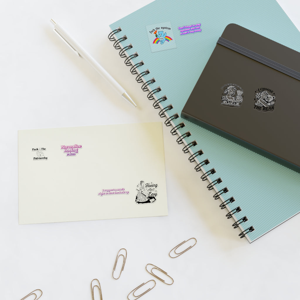Feminist Vintage & Sassy Quote Sticker Sheet – “Normalize Booing Men”, “Fuck the System”