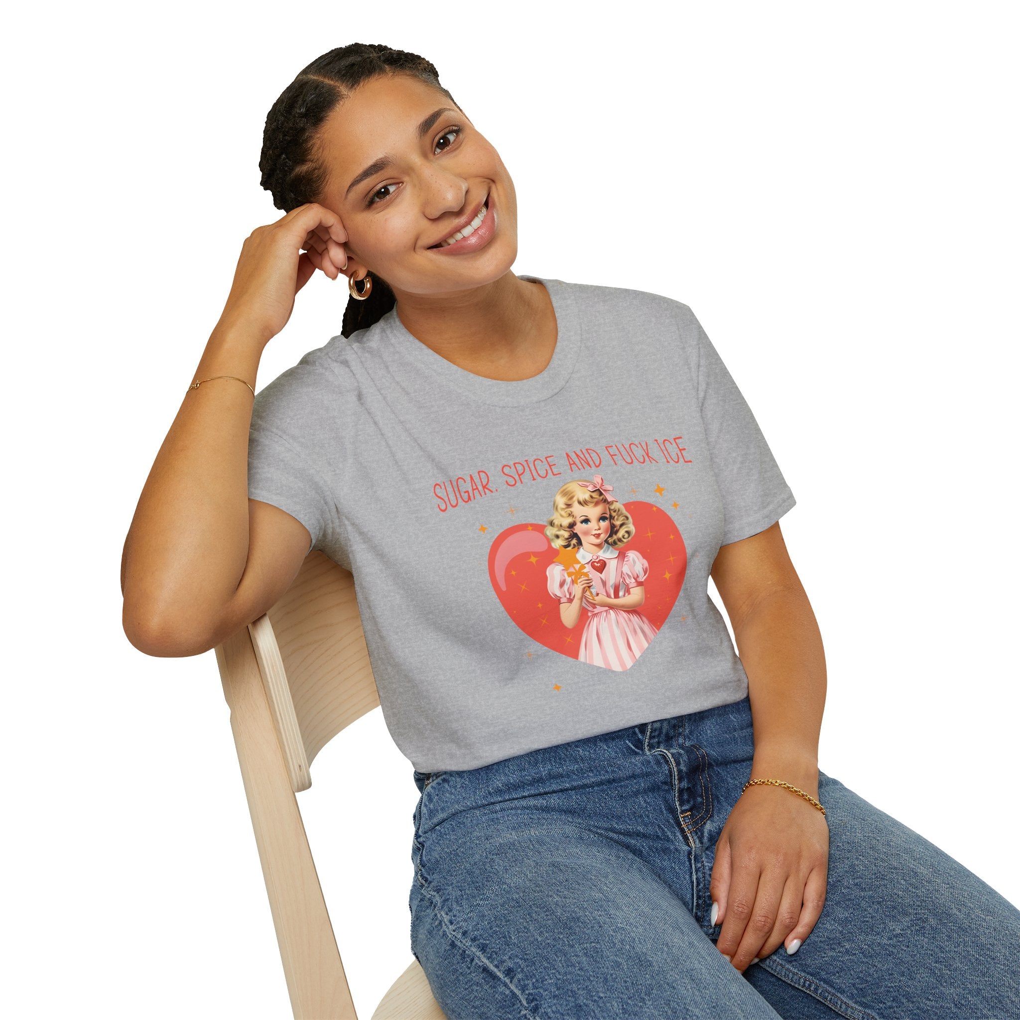 Sugar Spice And F*ck Ice Shirt | Funny Sarcastic Women’s Graphic Tee | Retro Vintage Girl Pink Heart T-Shirt | Edgy Cute Feminist Shirt | Funny Gift For Women
